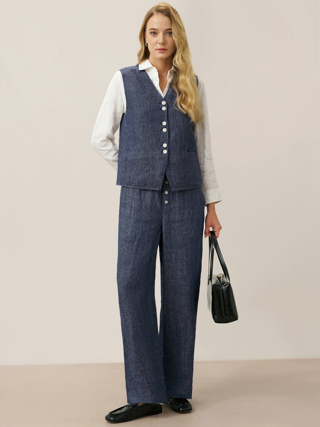 Pantalones de cintura recta 100% lino