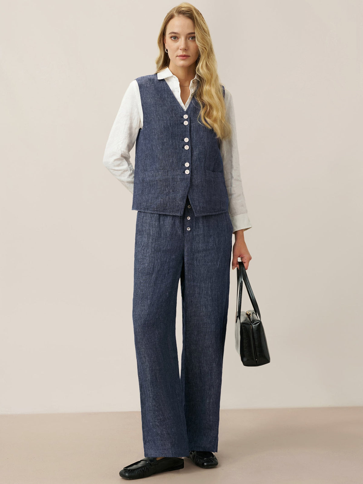 Pantalones de cintura recta 100% lino