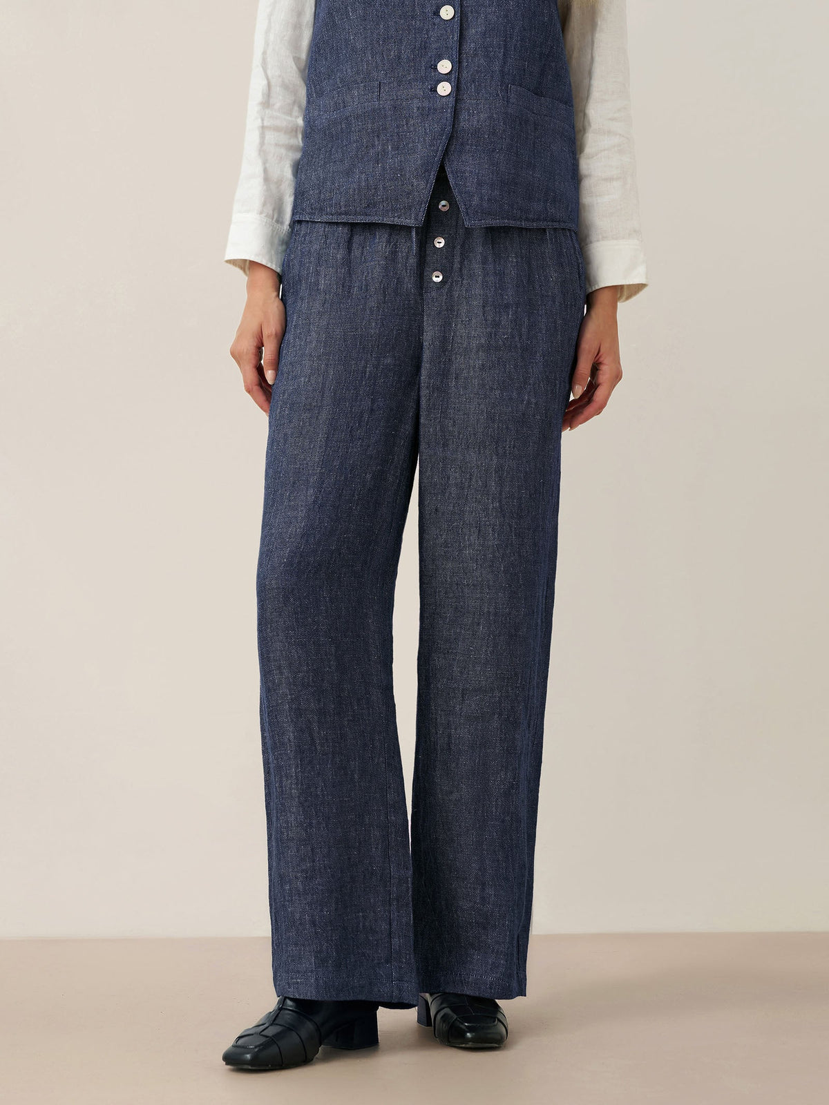 Pantalones de cintura recta 100% lino