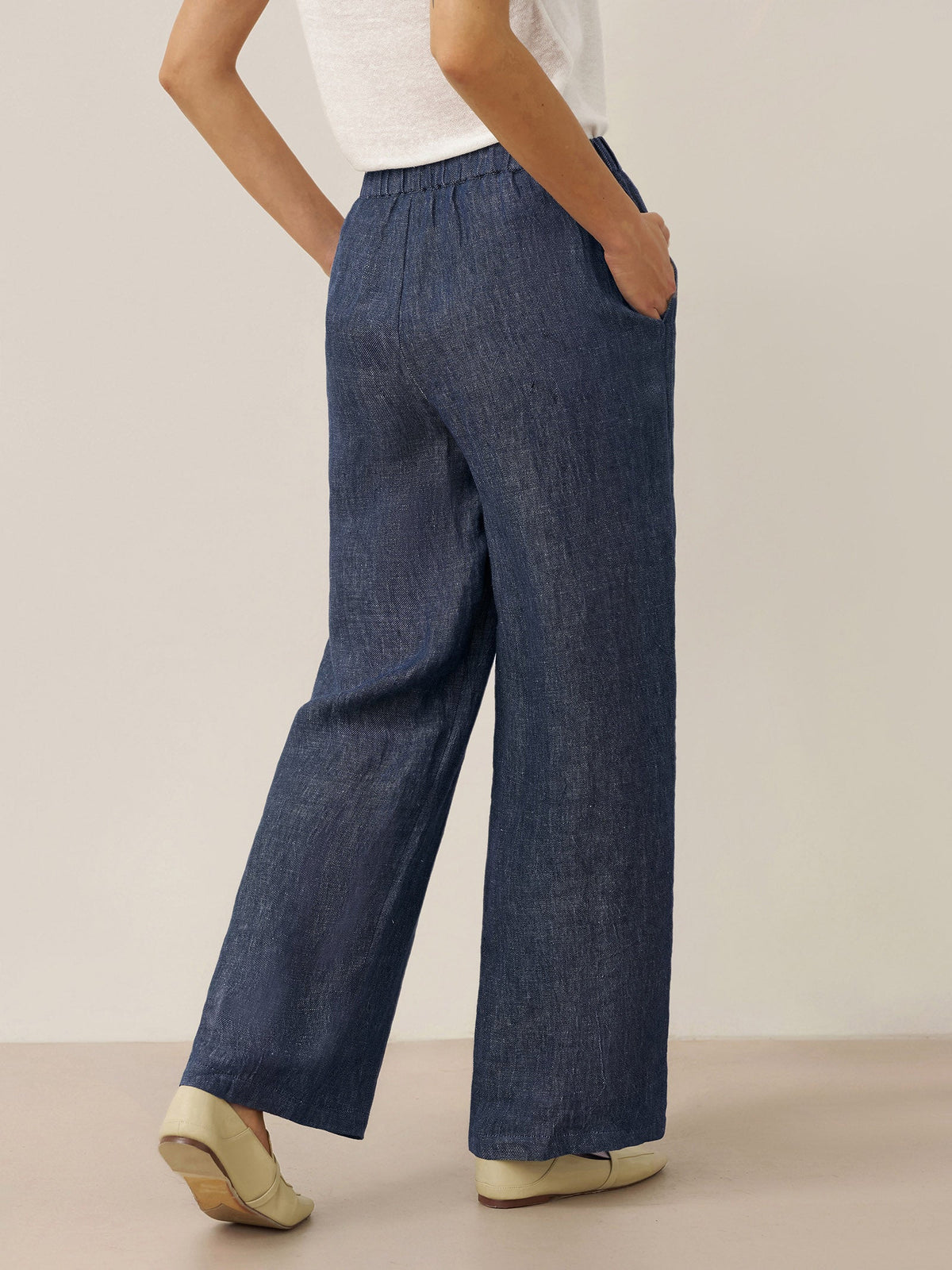 Pantalones de cintura recta 100% lino
