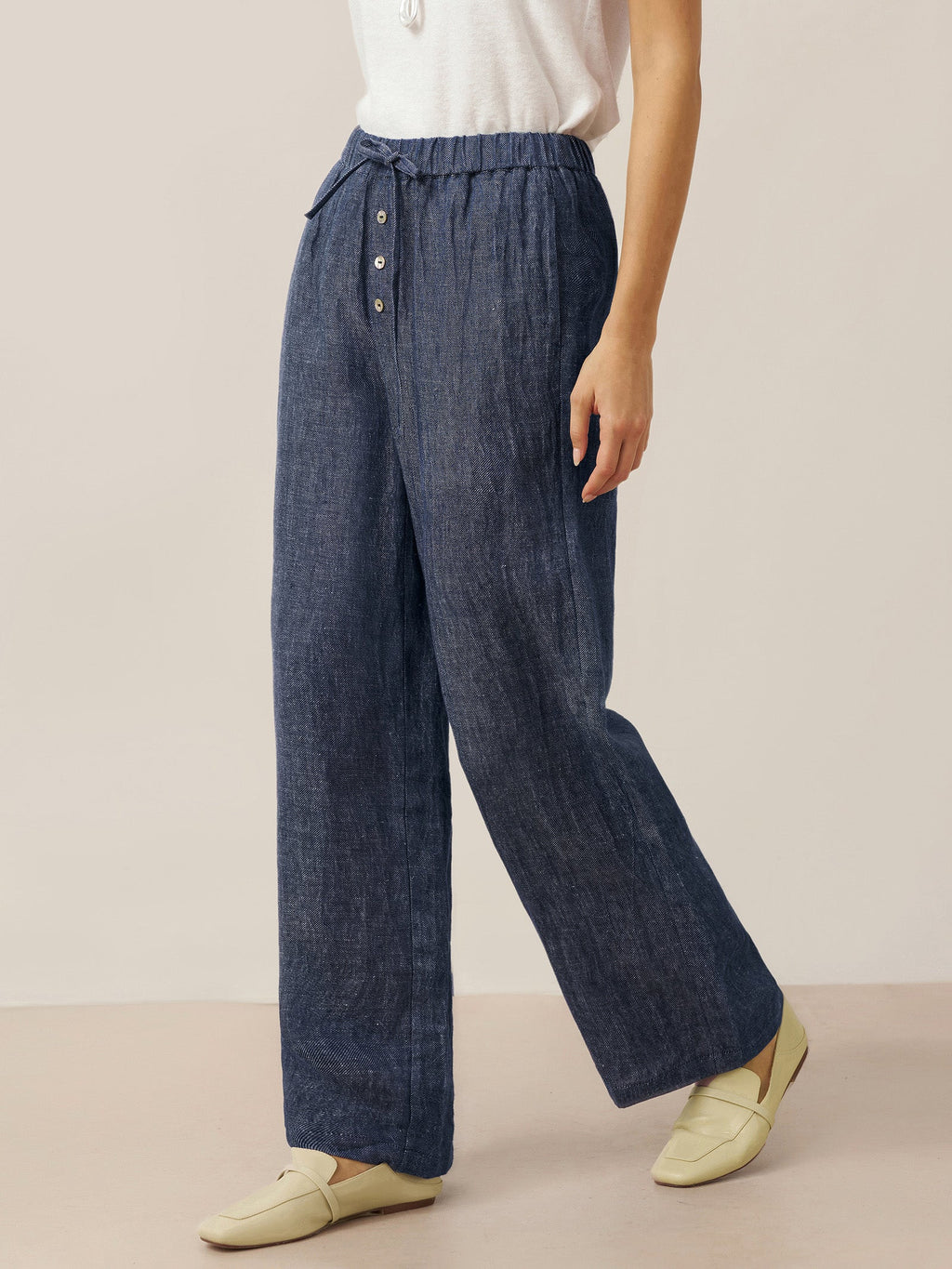 Pantalones de cintura recta 100% lino