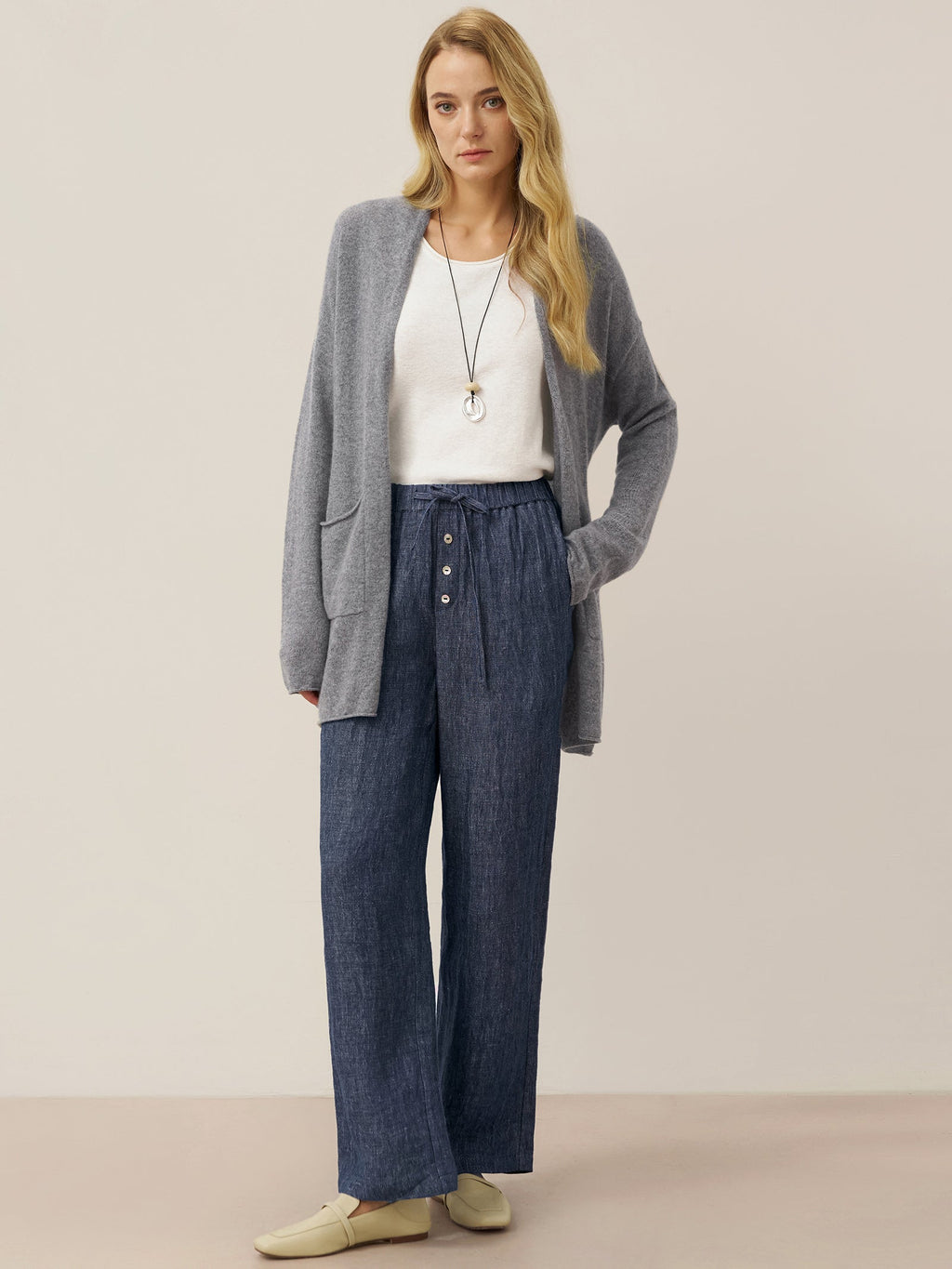 Pantalones de cintura recta 100% lino