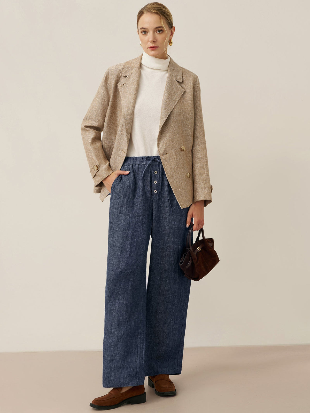 Pantalones de cintura recta 100% lino