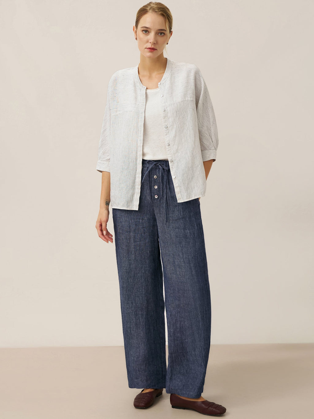 Pantalones de cintura recta 100% lino