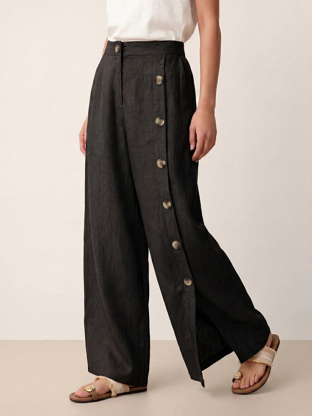 Pantalones 100% lino abotonados