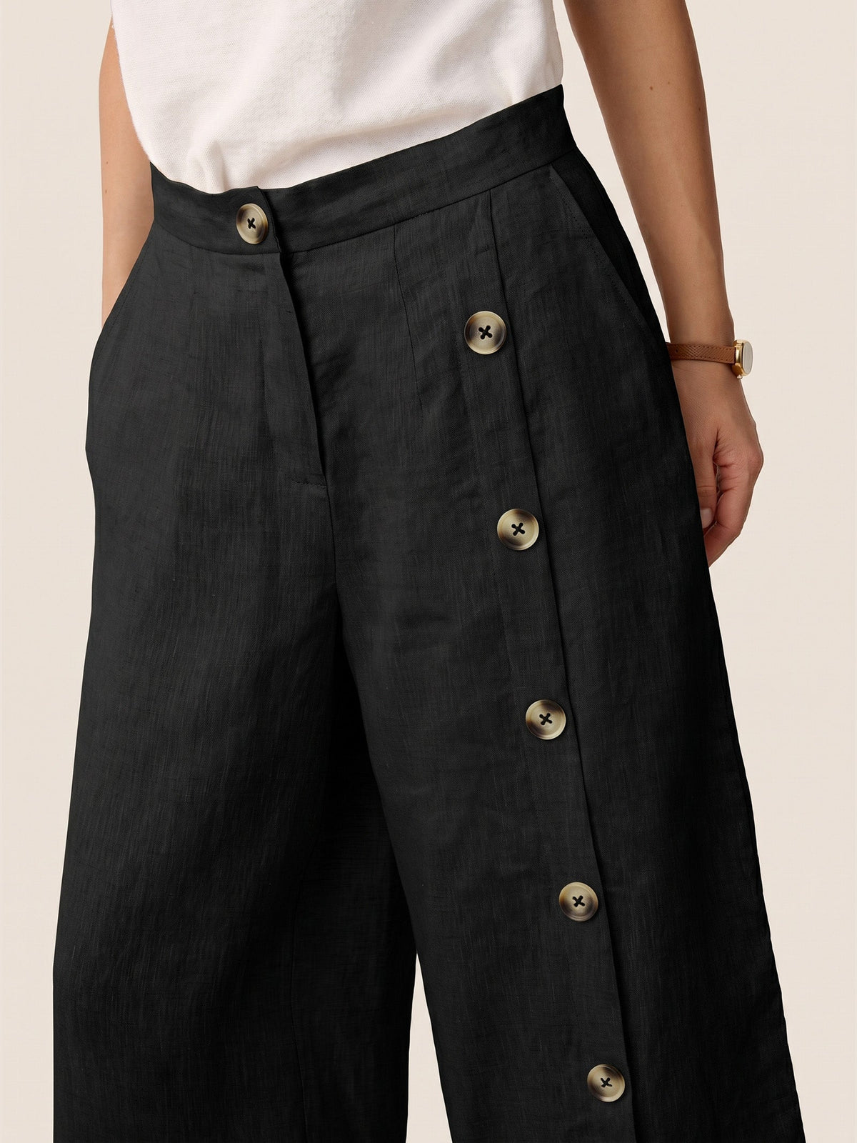 Pantalones 100% lino abotonados