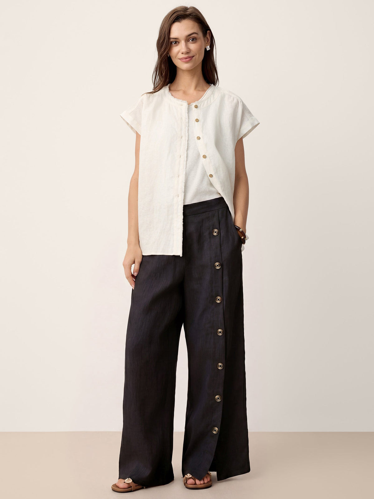 Pantalones 100% lino abotonados