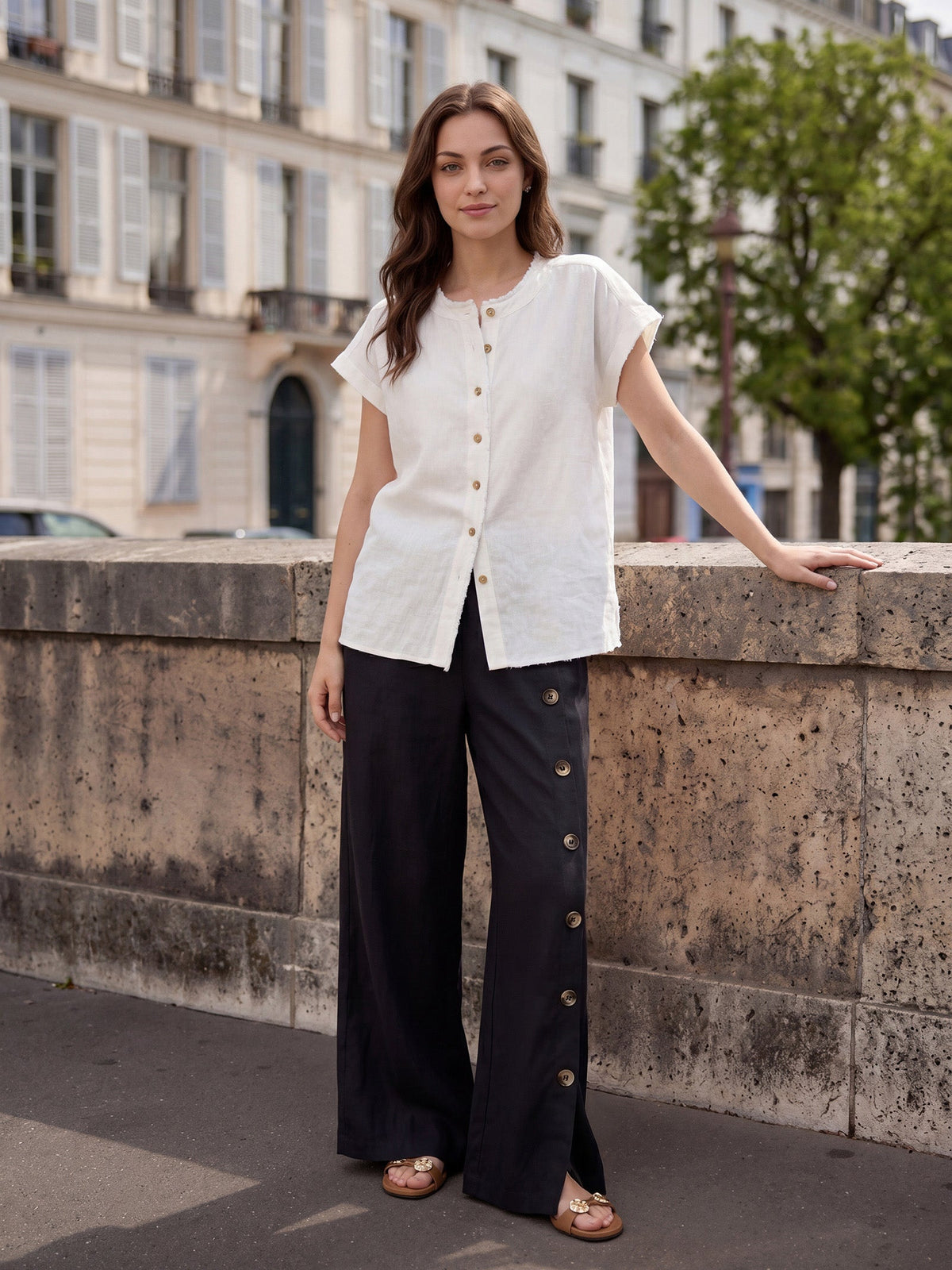 Pantalones 100% lino abotonados