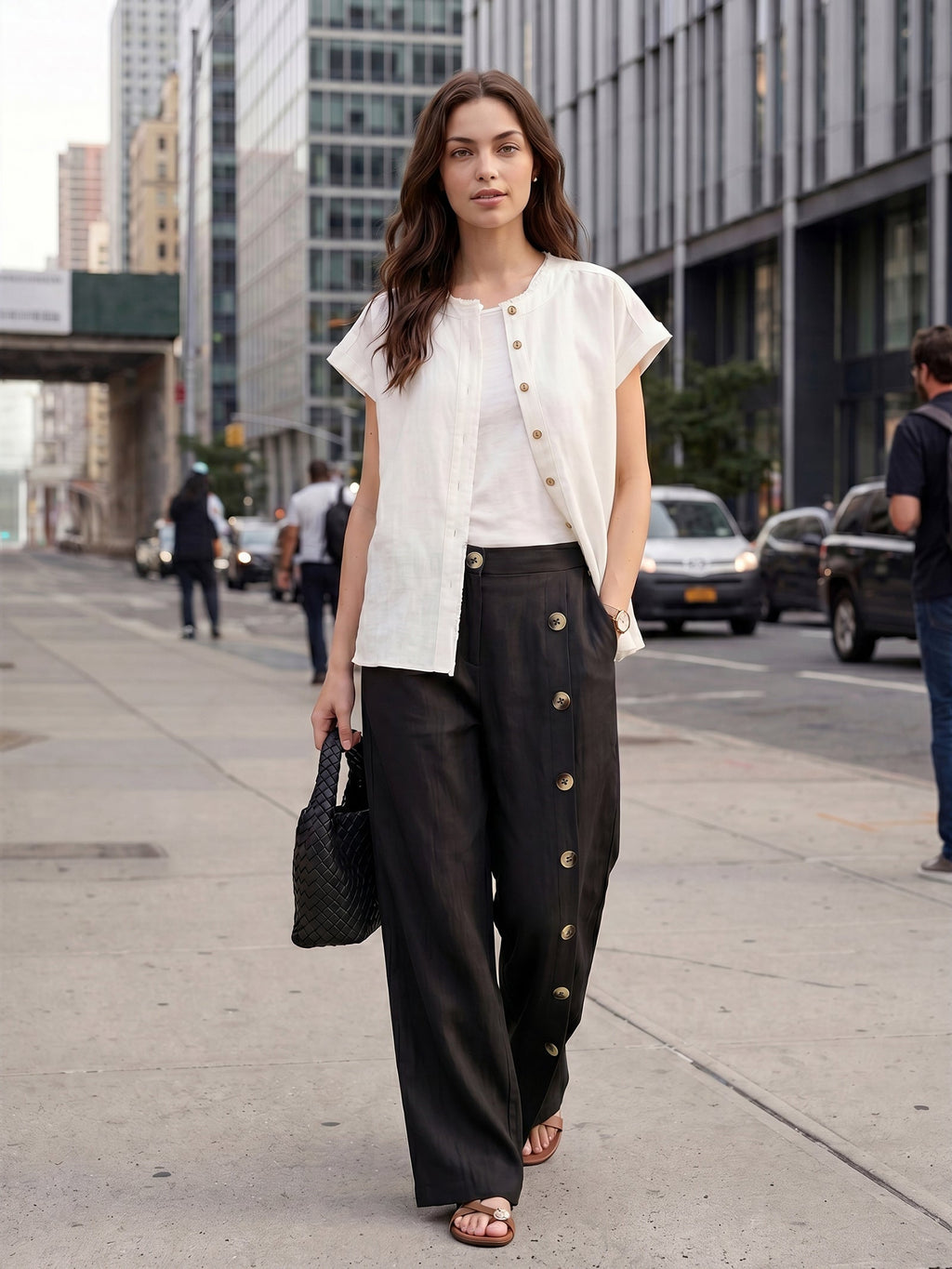 Pantalones 100% lino abotonados