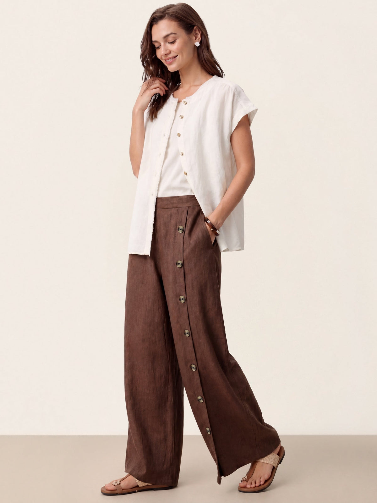 Pantalones 100% lino abotonados