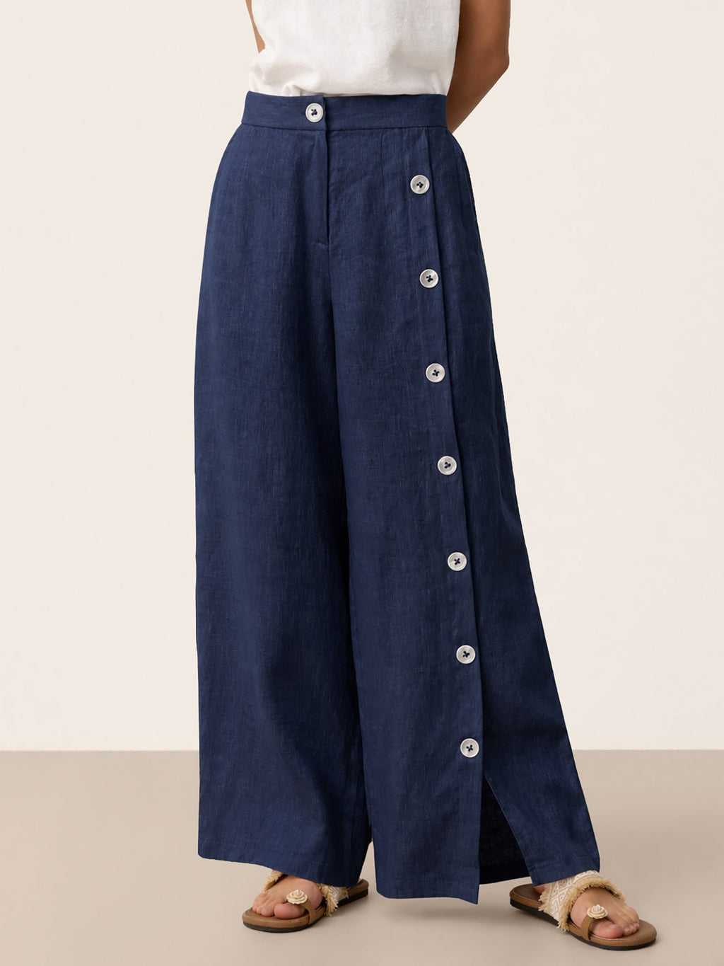 Pantalones 100% lino abotonados