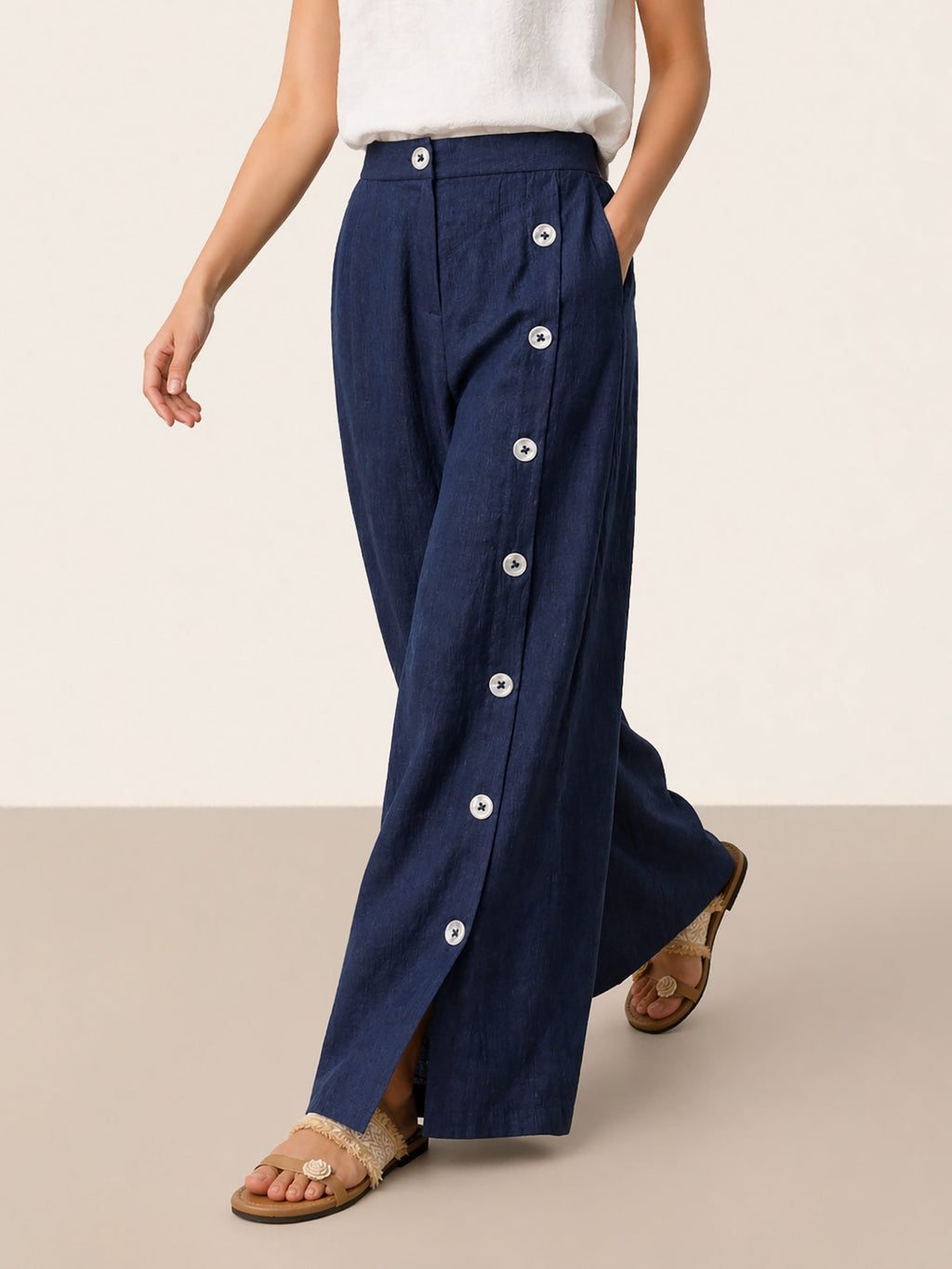 Pantalones 100% lino abotonados