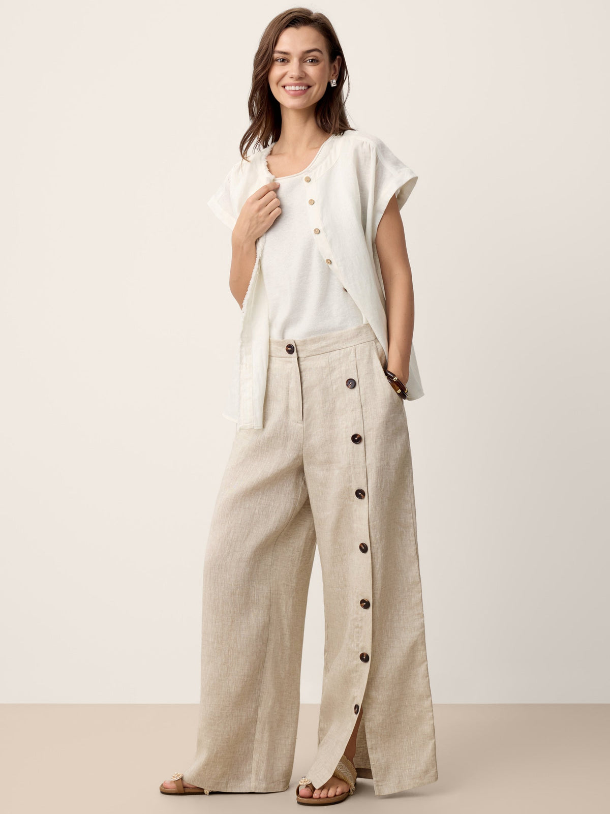 Pantalones 100% lino abotonados