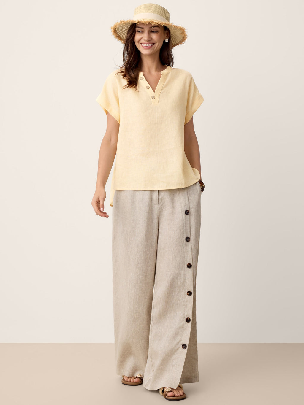 Pantalones 100% lino abotonados