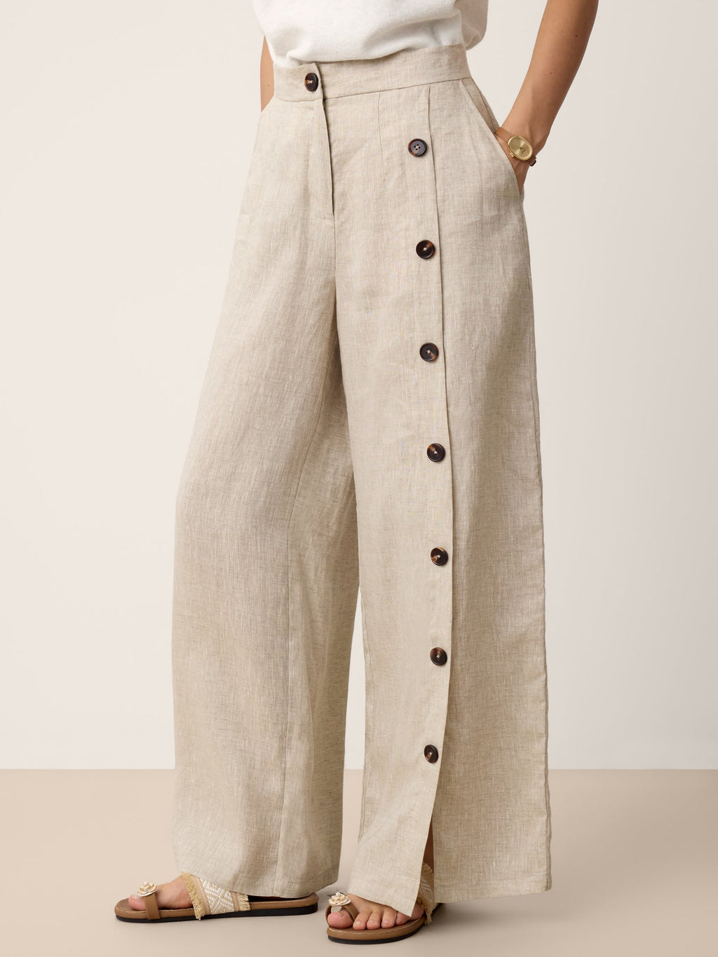 Pantalones 100% lino abotonados