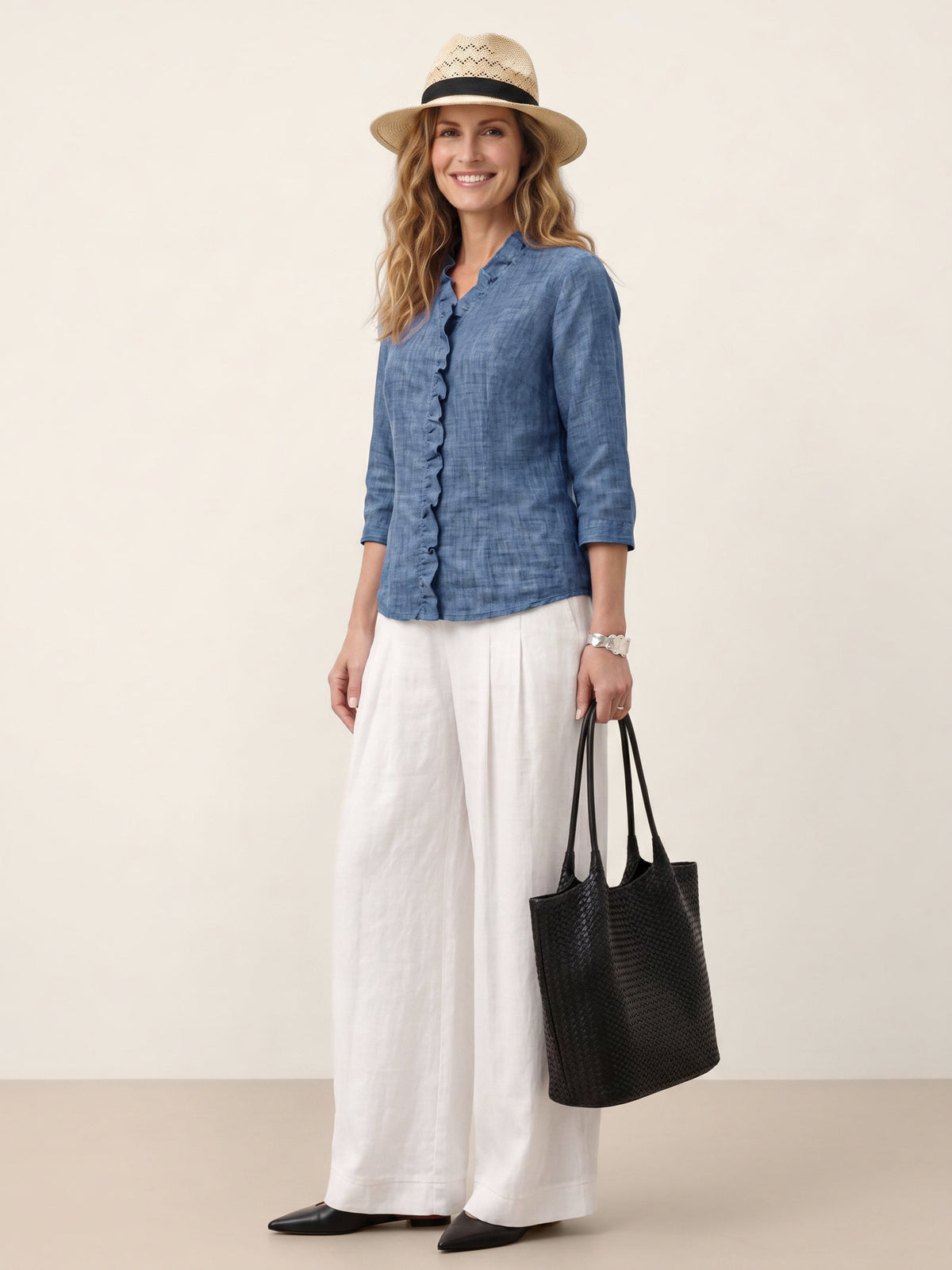 Camisa de lino con escote en V