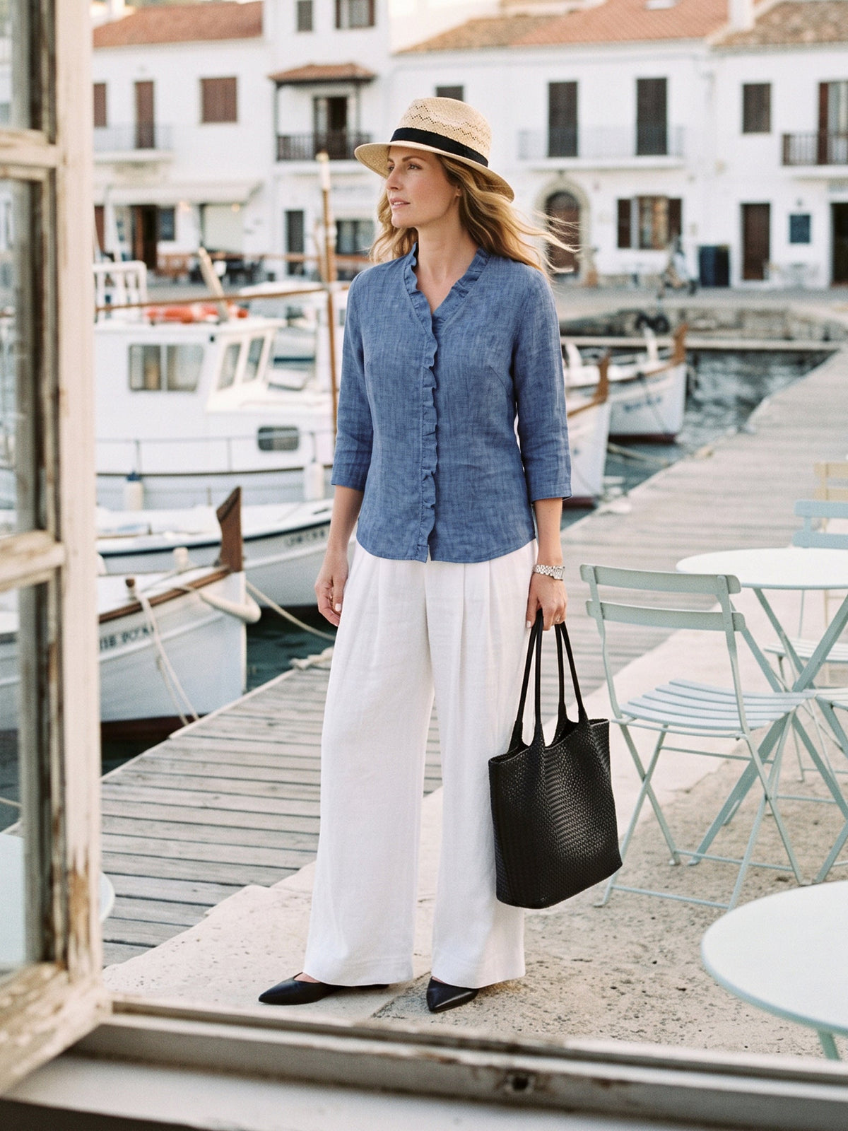 Camisa de lino con escote en V