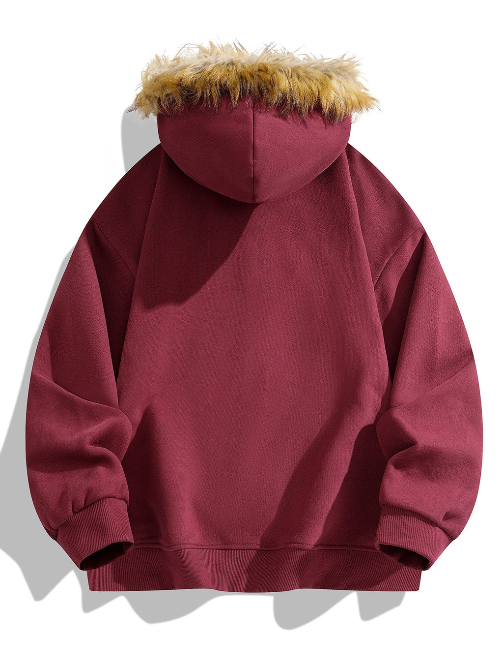 Relaxed fit faux fur collar zip up hoodie