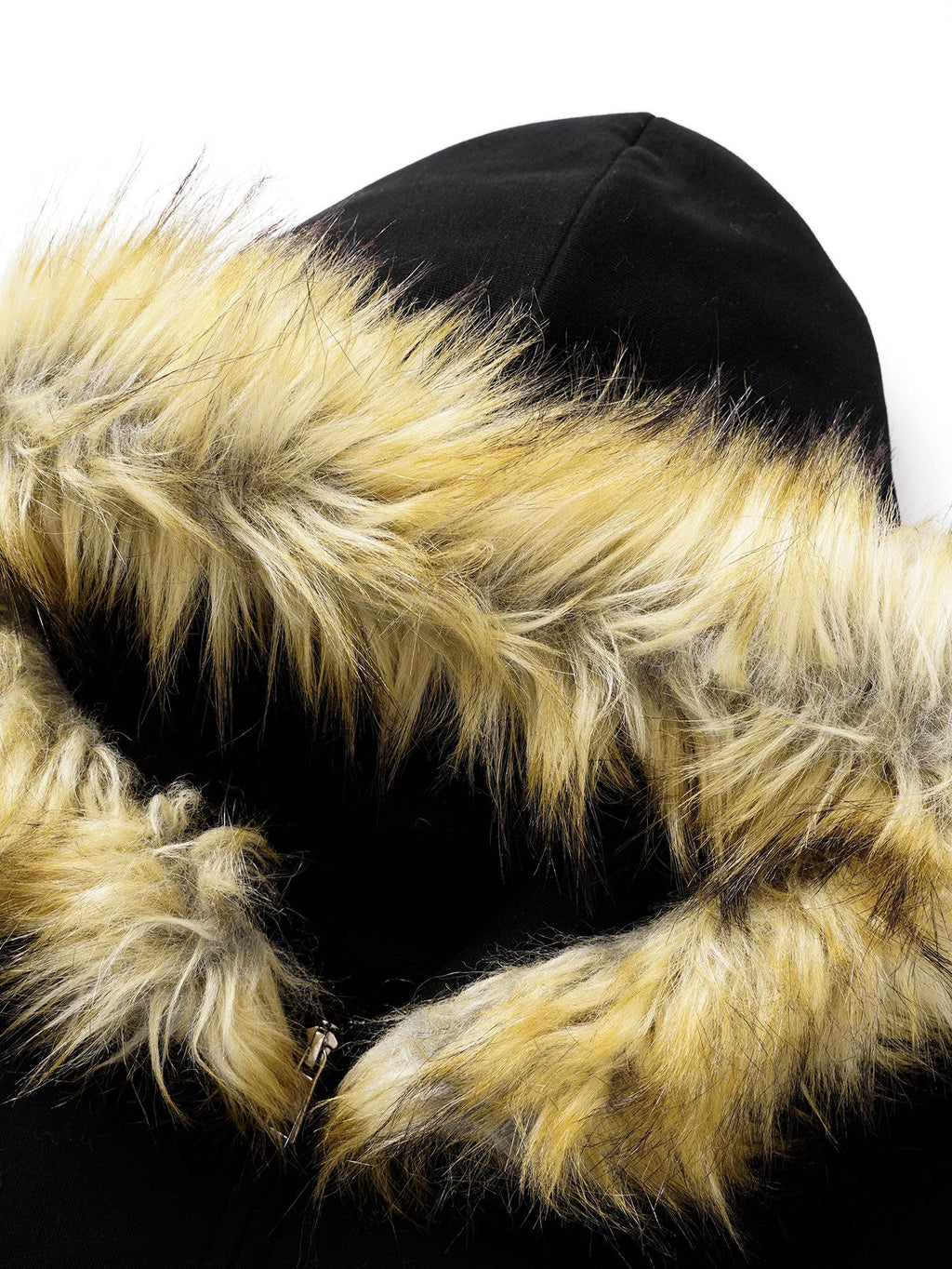 Relaxed fit faux fur collar zip up hoodie