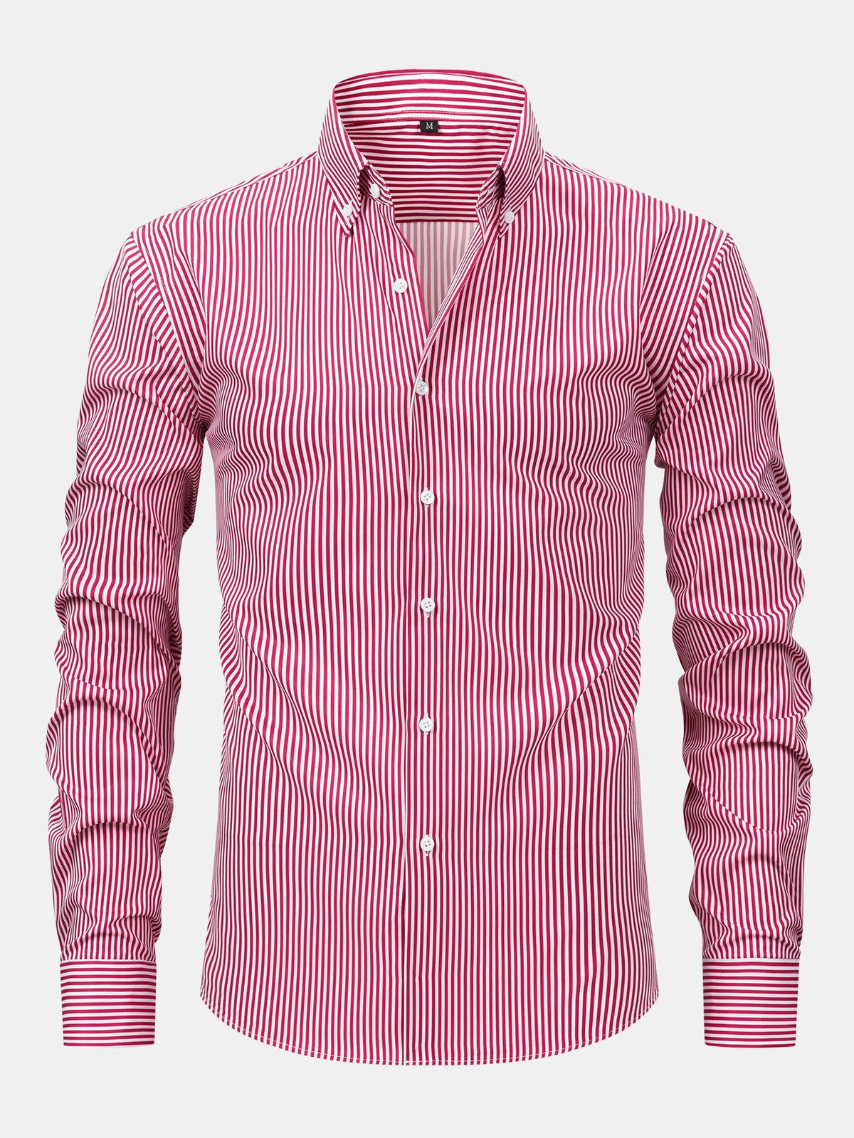 Camisa con botones de rayas de manga larga y pantalones ajustados de corte cónico