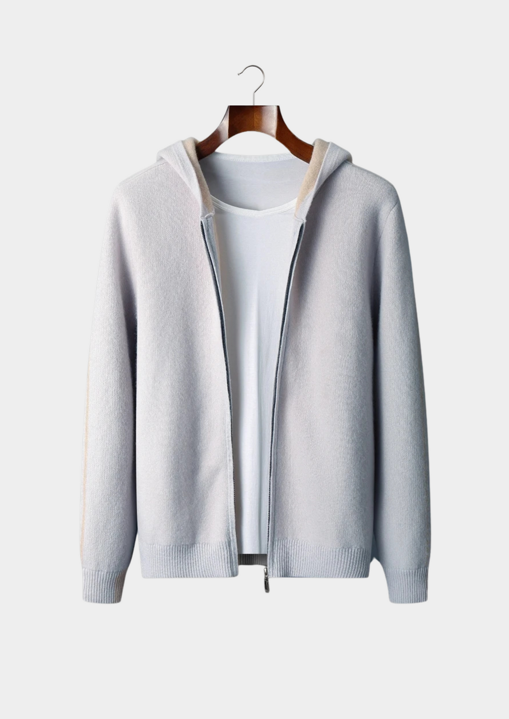 Sudadera bicolor 100% cachemir con cremallera y capucha