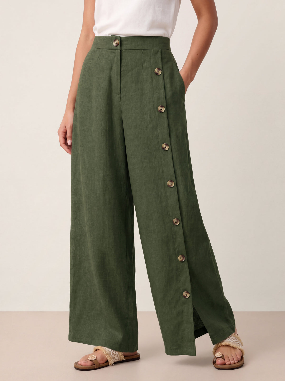 Pantalones 100% lino abotonados