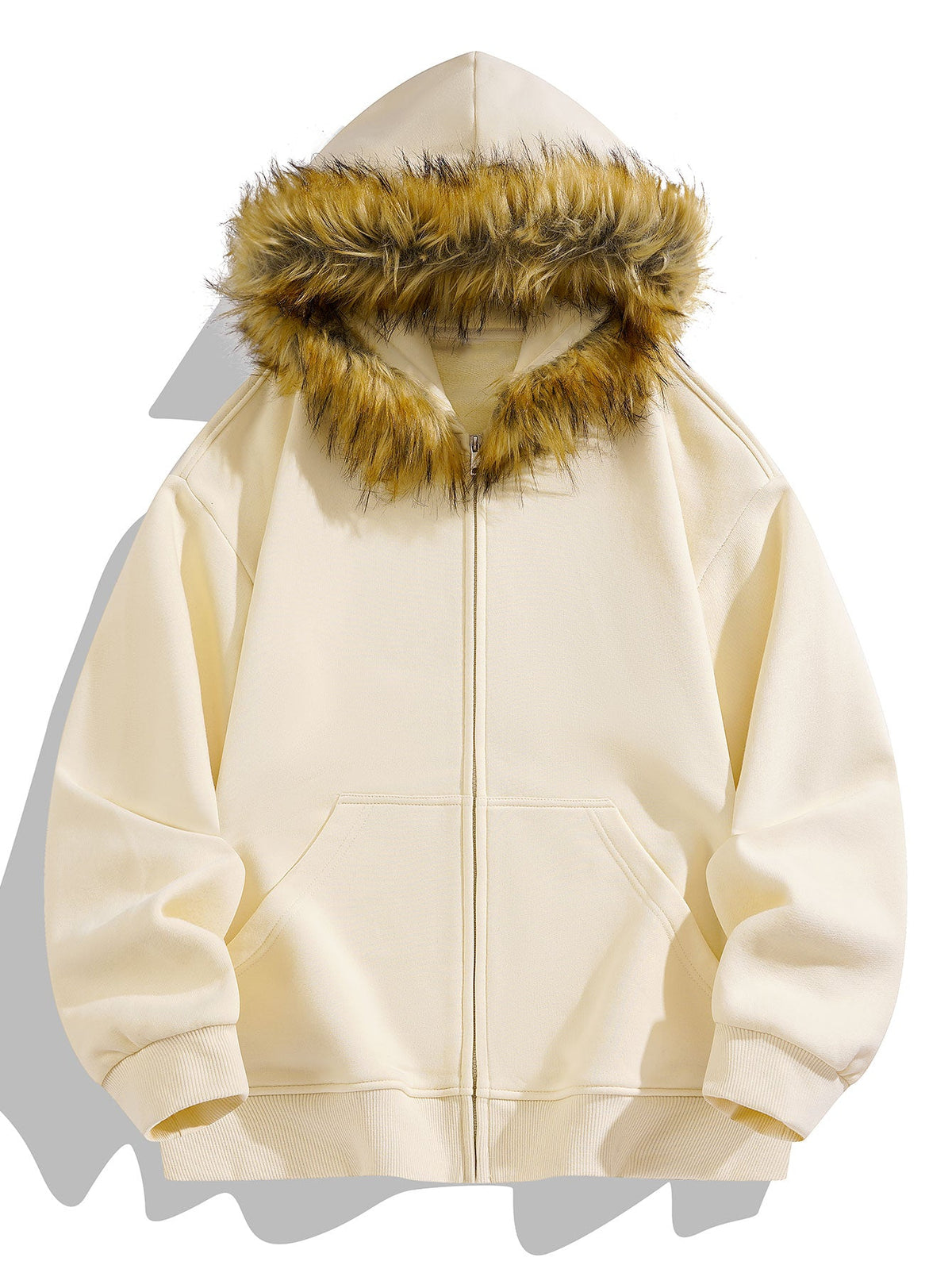Kapuzenpullover mit Reißverschluss und Kunstfellkragen in lässiger Passform