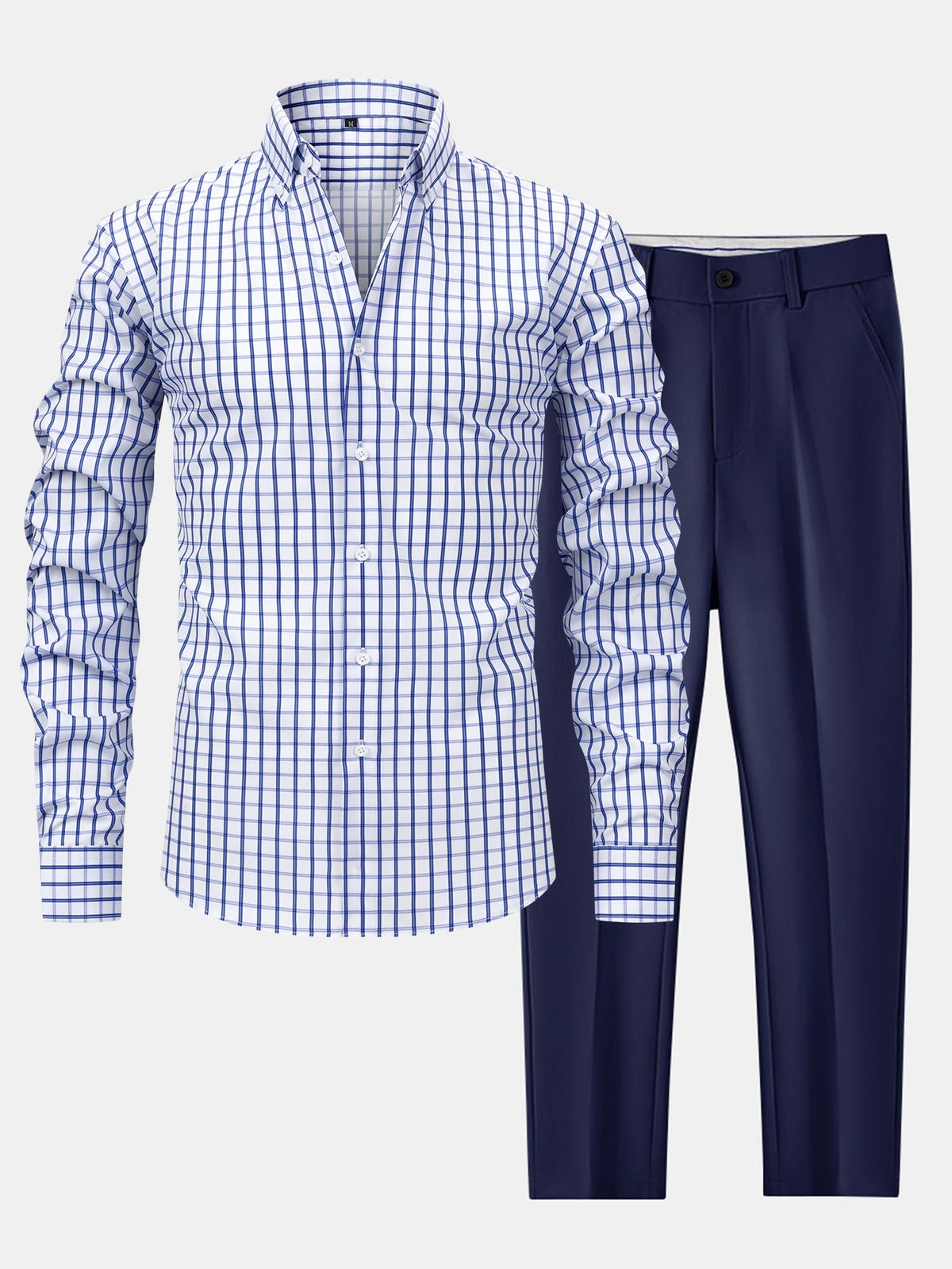 Camisa con botones de cuadros de manga larga y pantalones ajustados de corte cónico