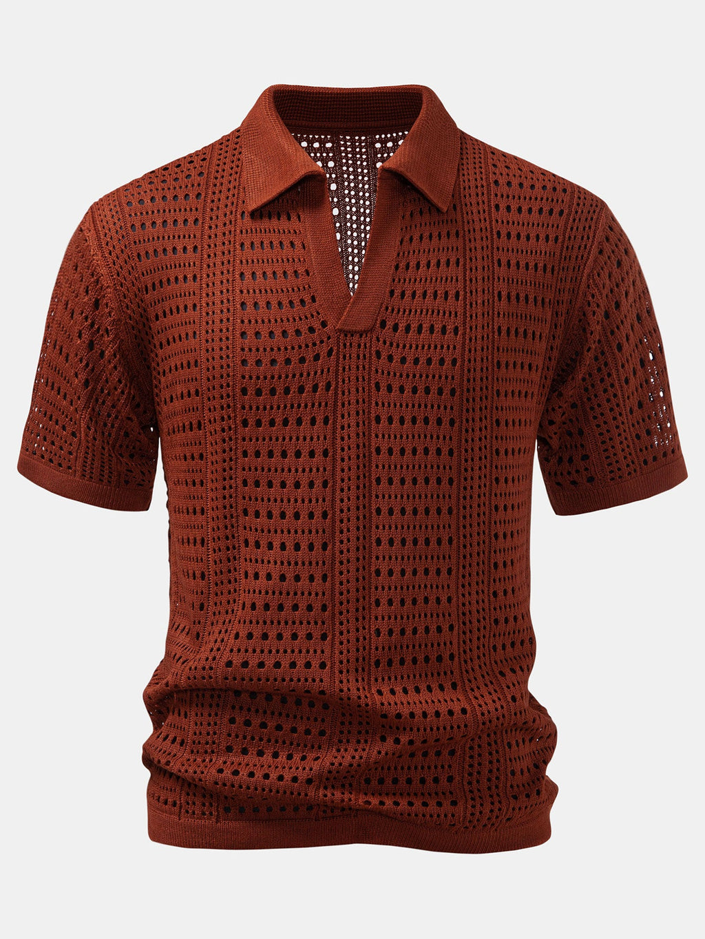 Polo de crochet con cuello en V & Pantalones de lino