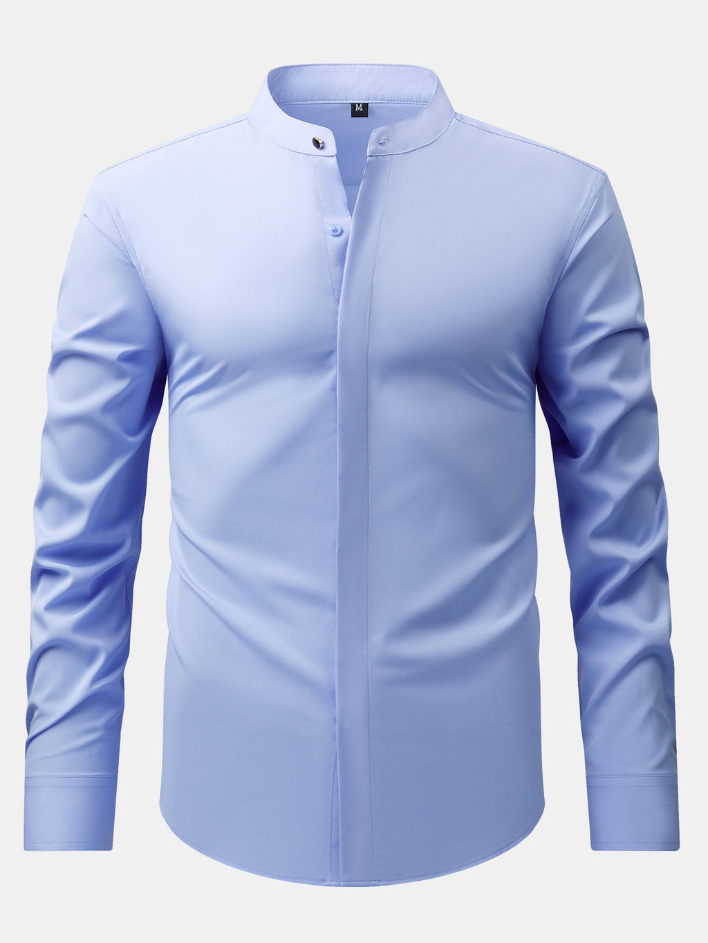 Camisa de Vestir con Cuello Mao y Pantalón Ajustado de Corte Cónico
