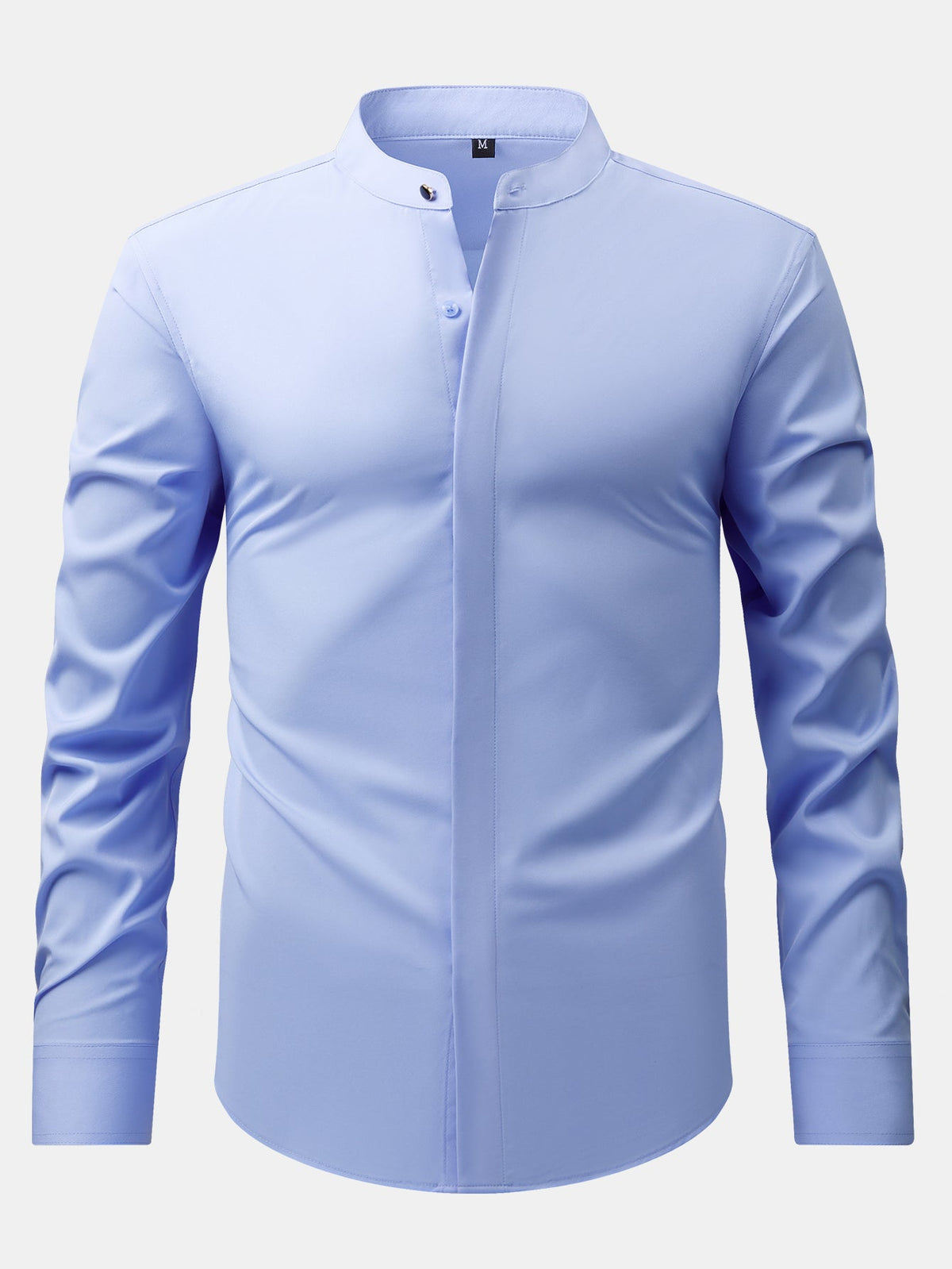 Camisa de Vestir con Cuello Mao y Pantalón Ajustado de Corte Cónico