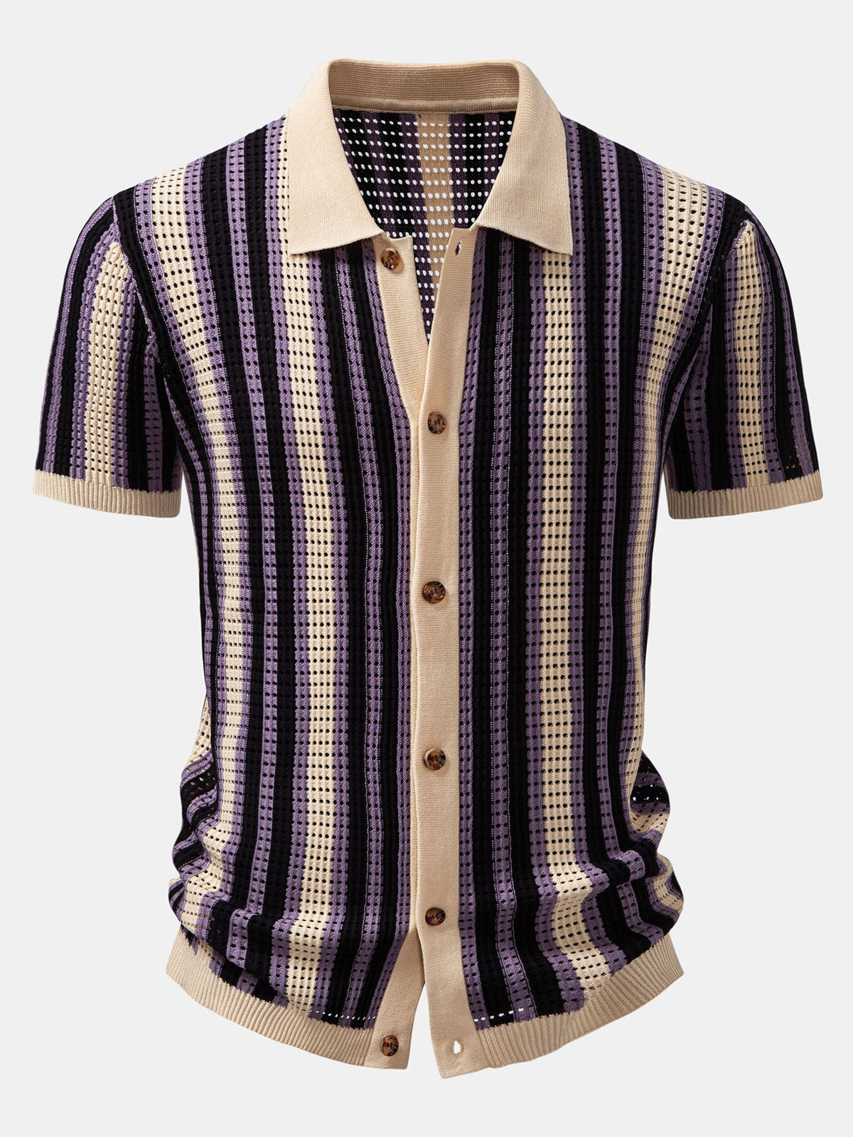 Camisa de crochet con ojales a rayas