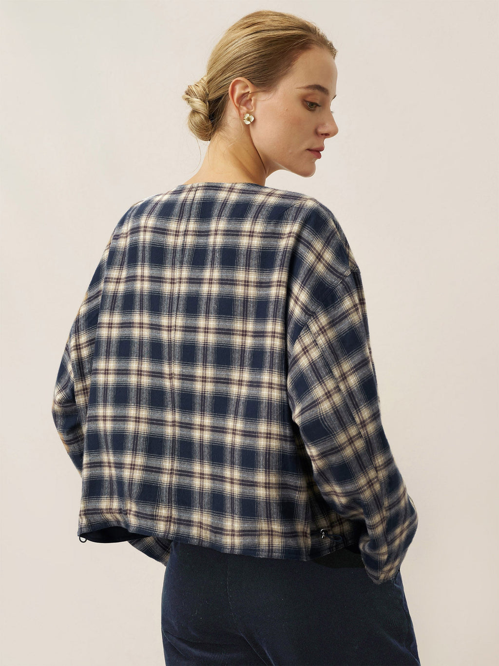 Chaqueta casual reversible de lino TENCEL con cuello redondo