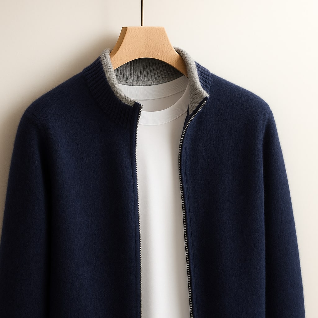 Zip-up wool cardigan