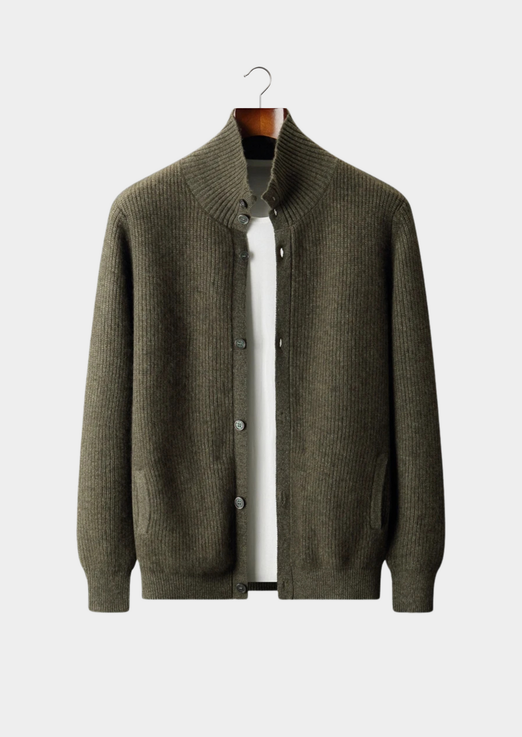 100% Jersey cachemir en canalé con cuello alto