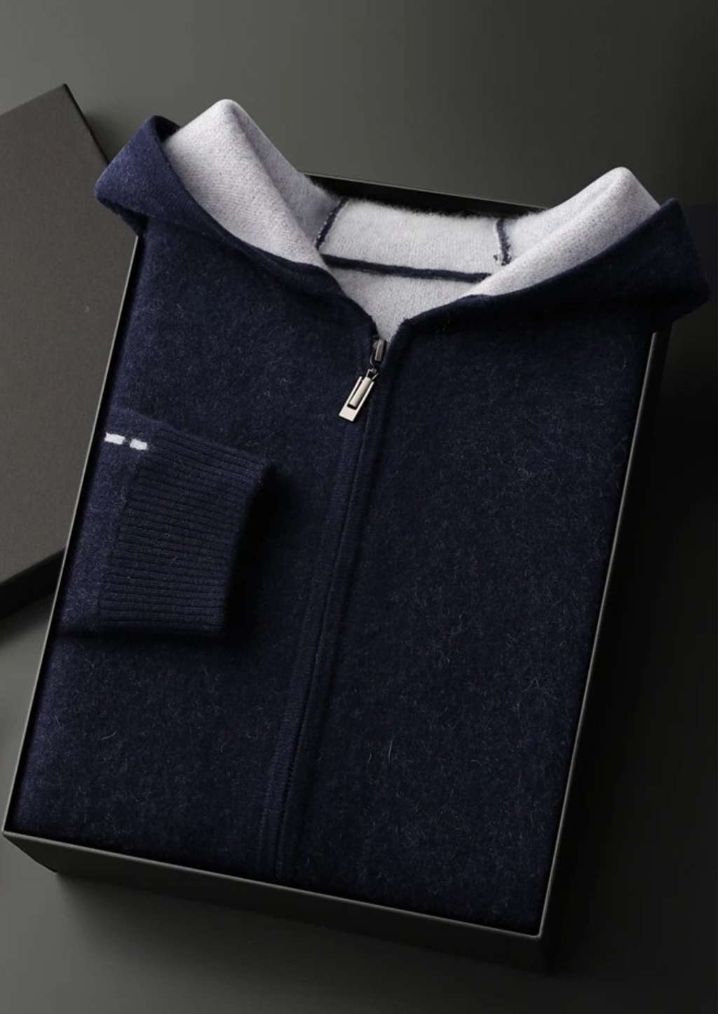 Sudadera bicolor 100% cachemir con cremallera y capucha
