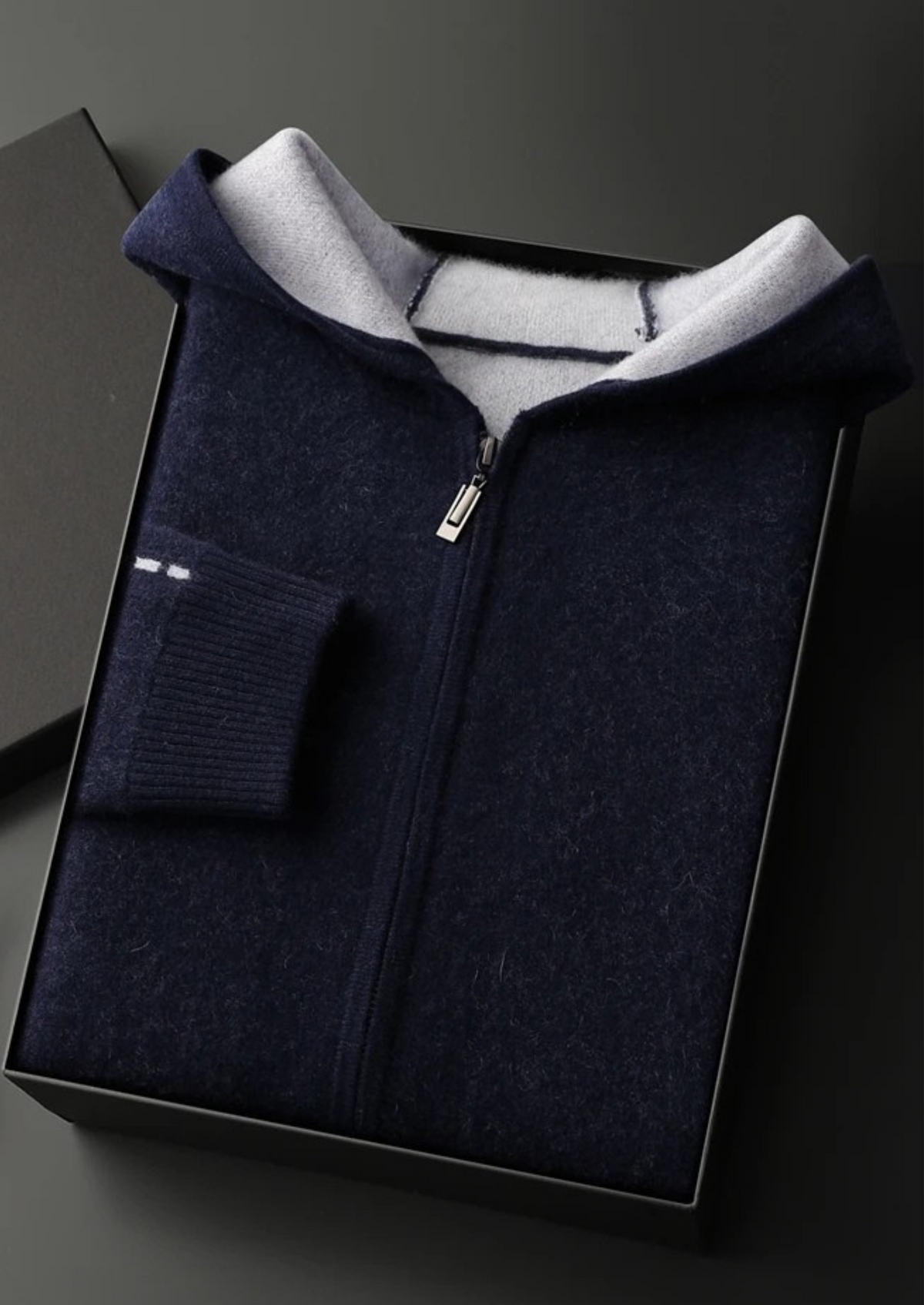 Sudadera bicolor 100% cachemir con cremallera y capucha