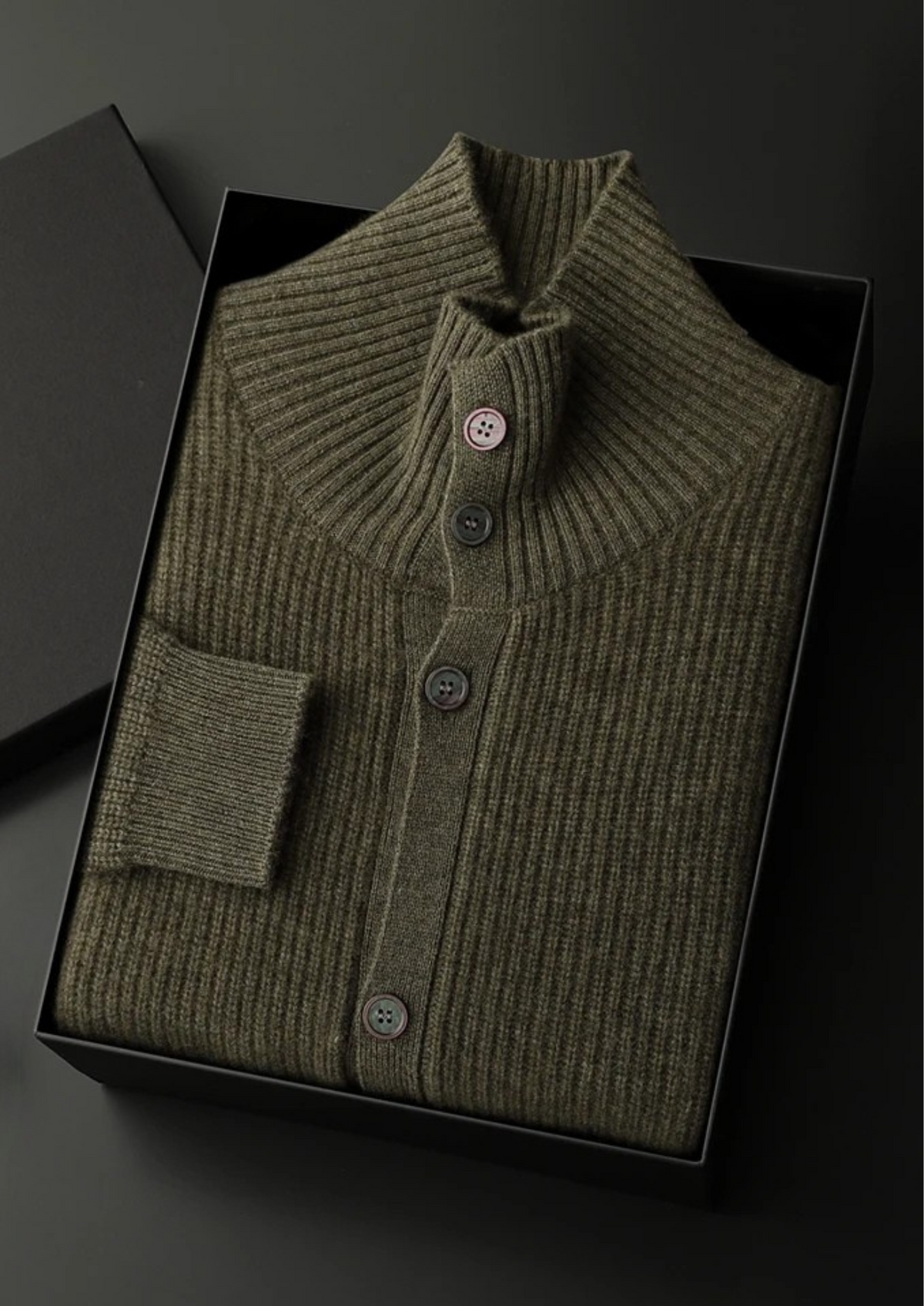 100% Jersey cachemir en canalé con cuello alto