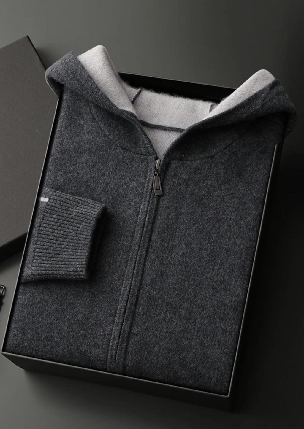 Sudadera bicolor 100% cachemir con cremallera y capucha