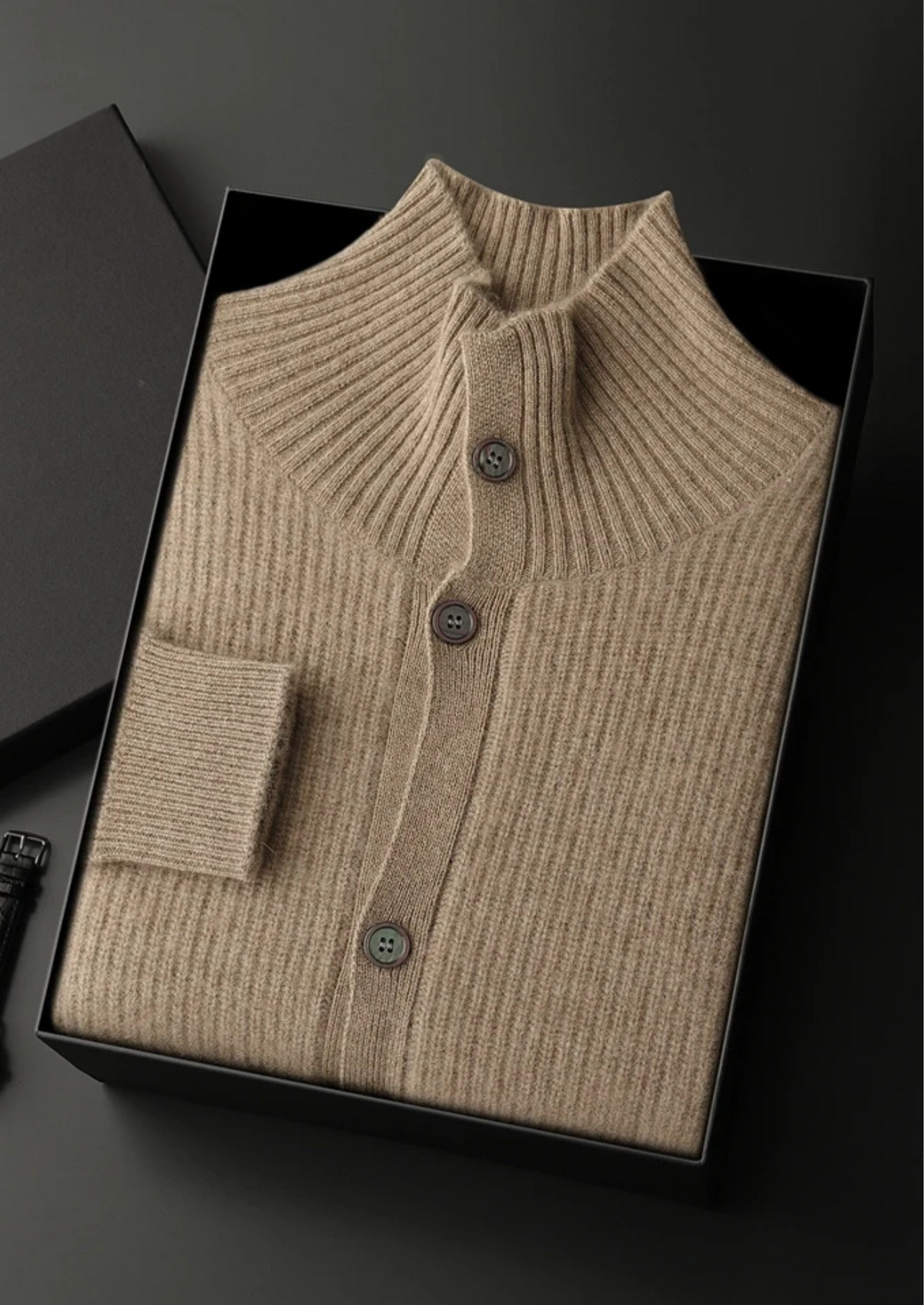 100% Jersey cachemir en canalé con cuello alto