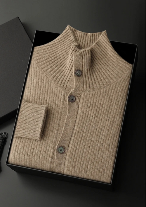 100% Jersey cachemir en canalé con cuello alto
