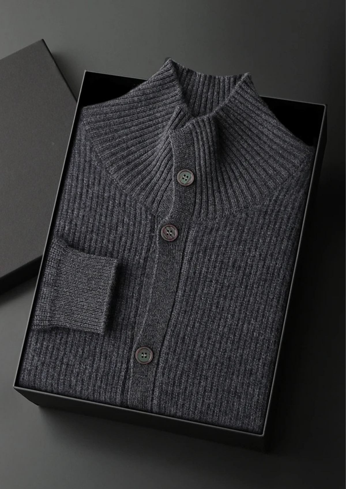100% Jersey cachemir en canalé con cuello alto