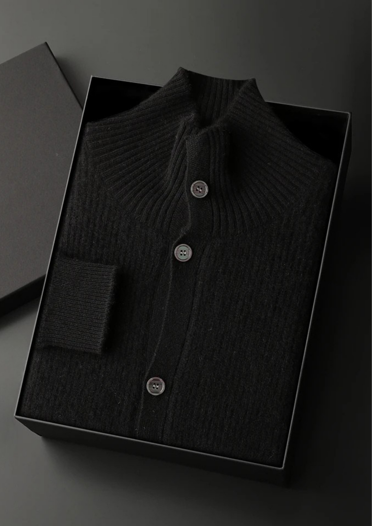 100% Jersey cachemir en canalé con cuello alto