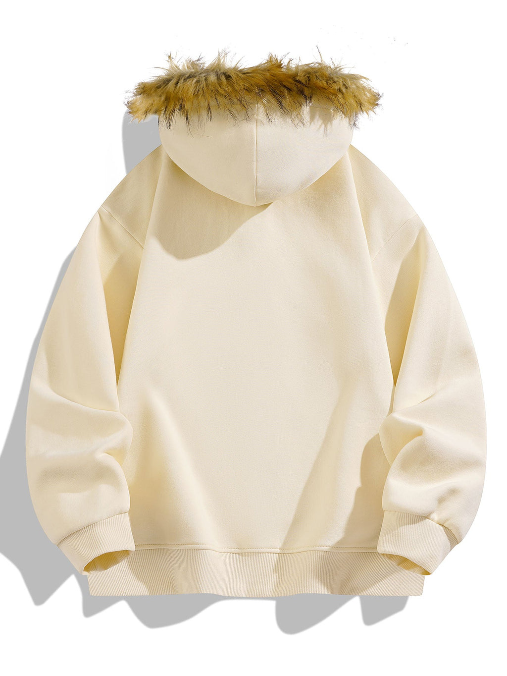Relaxed fit faux fur collar zip up hoodie