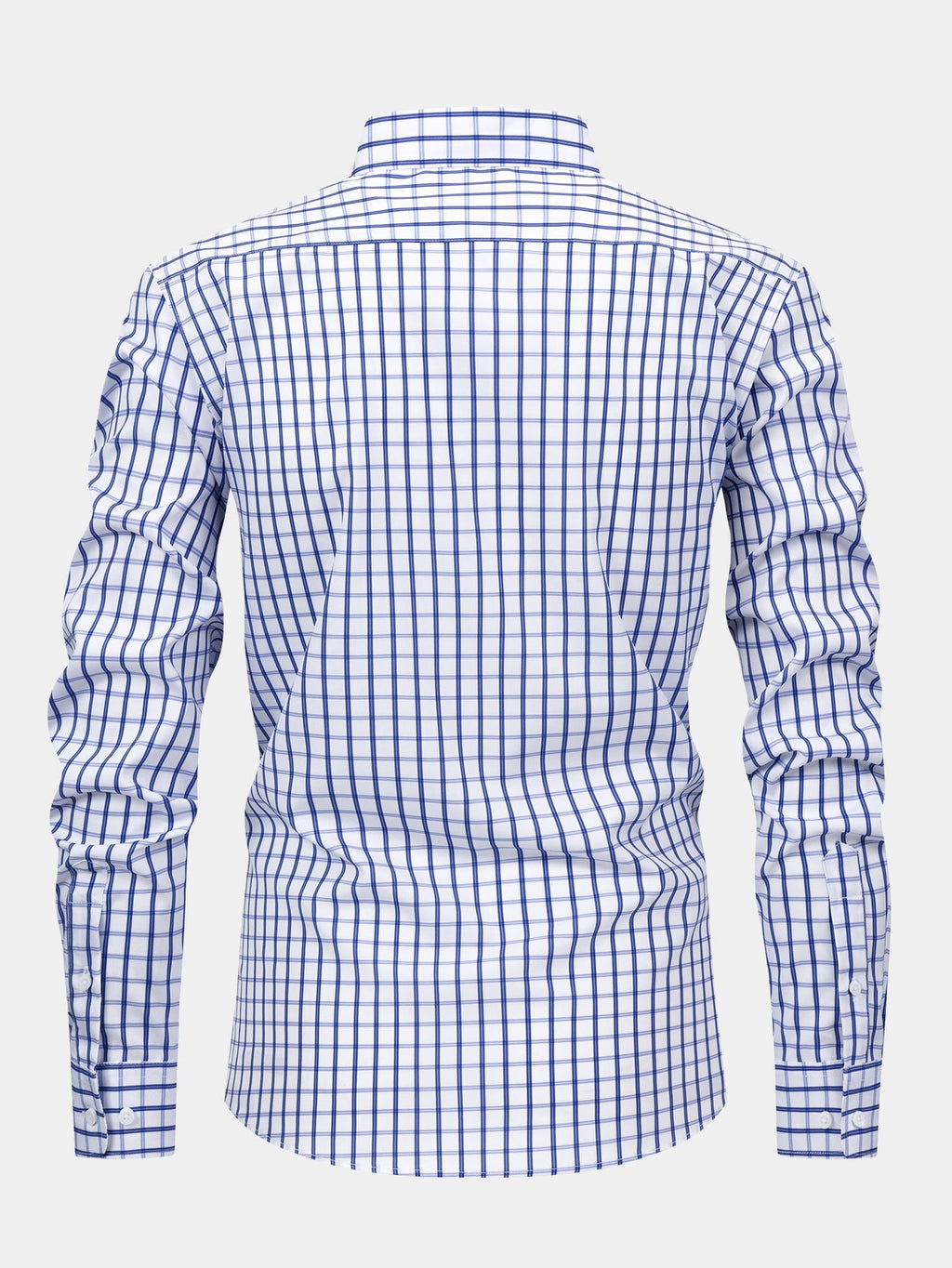 Long-sleeved plaid button-up shirt