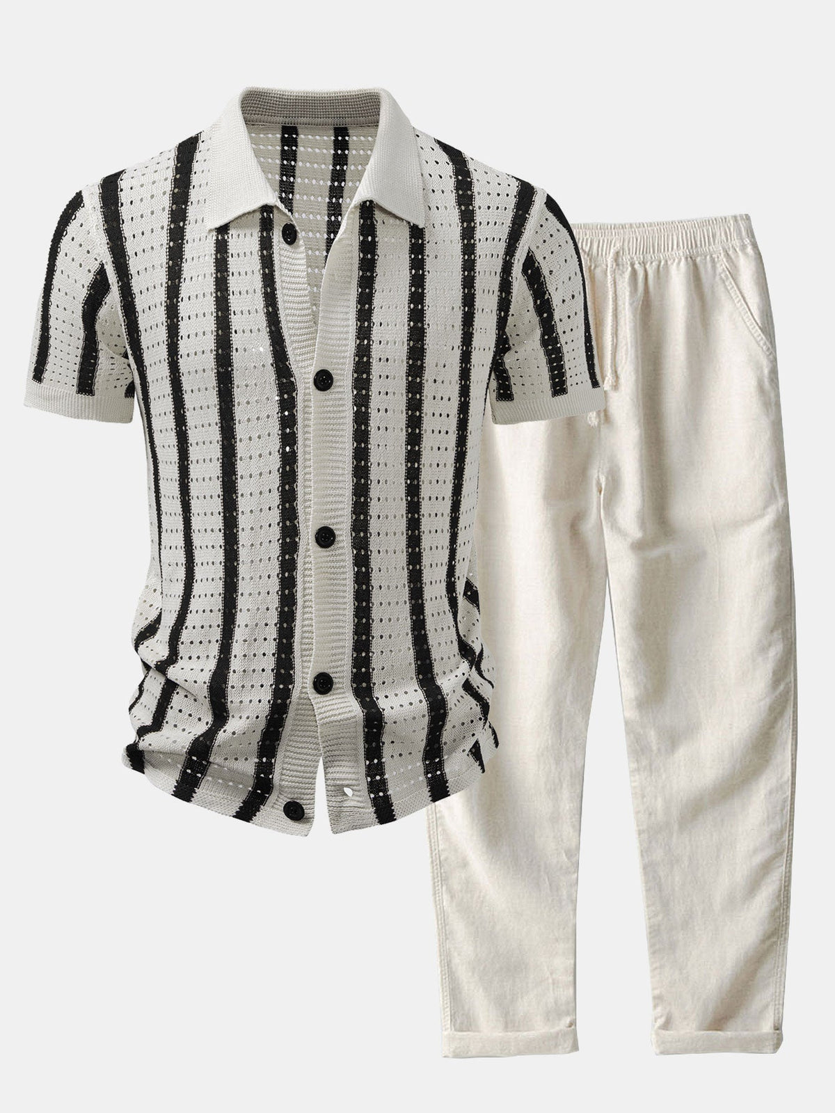 Camisa de punto abierto y Pantalones de lino