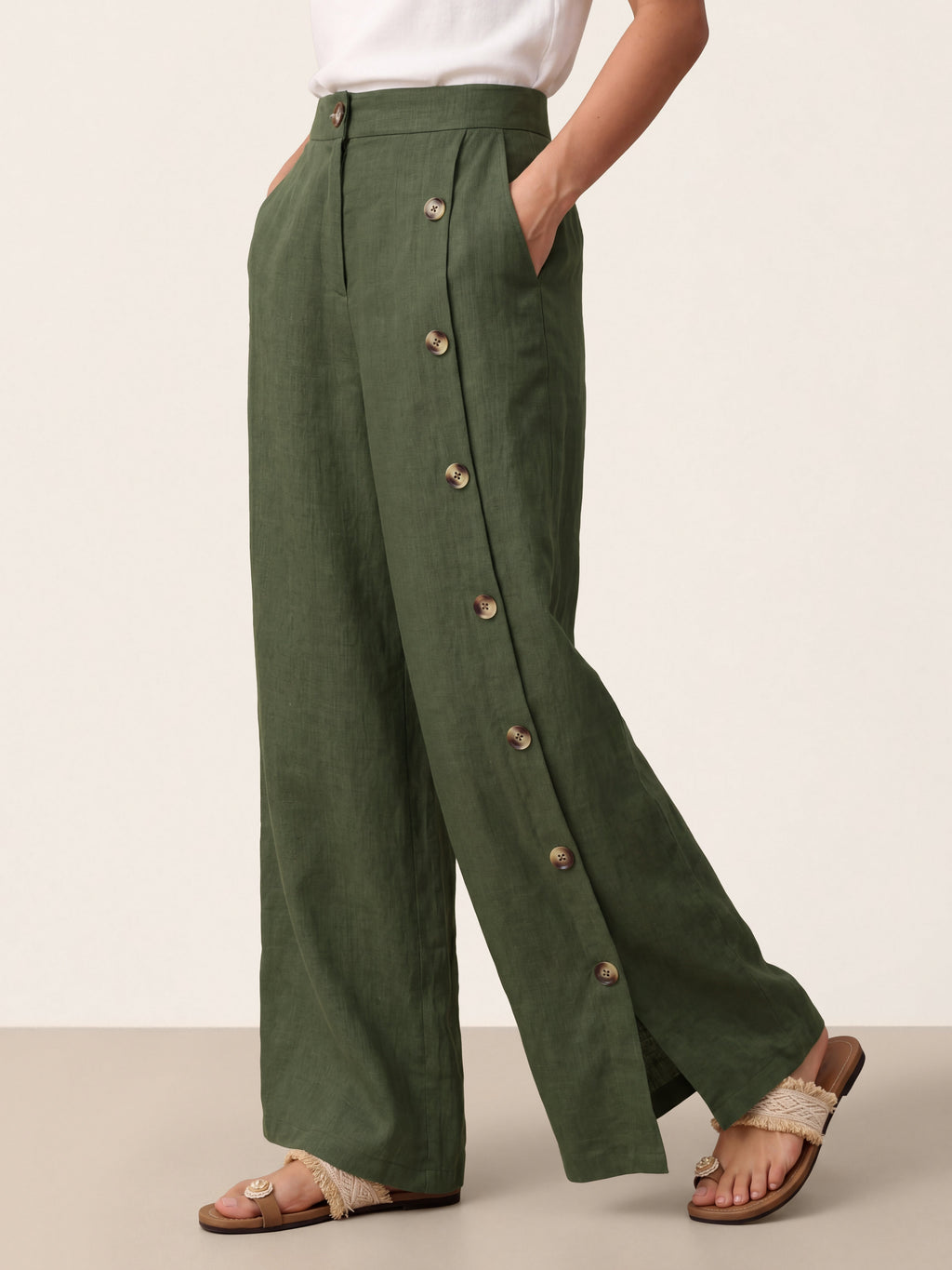 Pantalones 100% lino abotonados