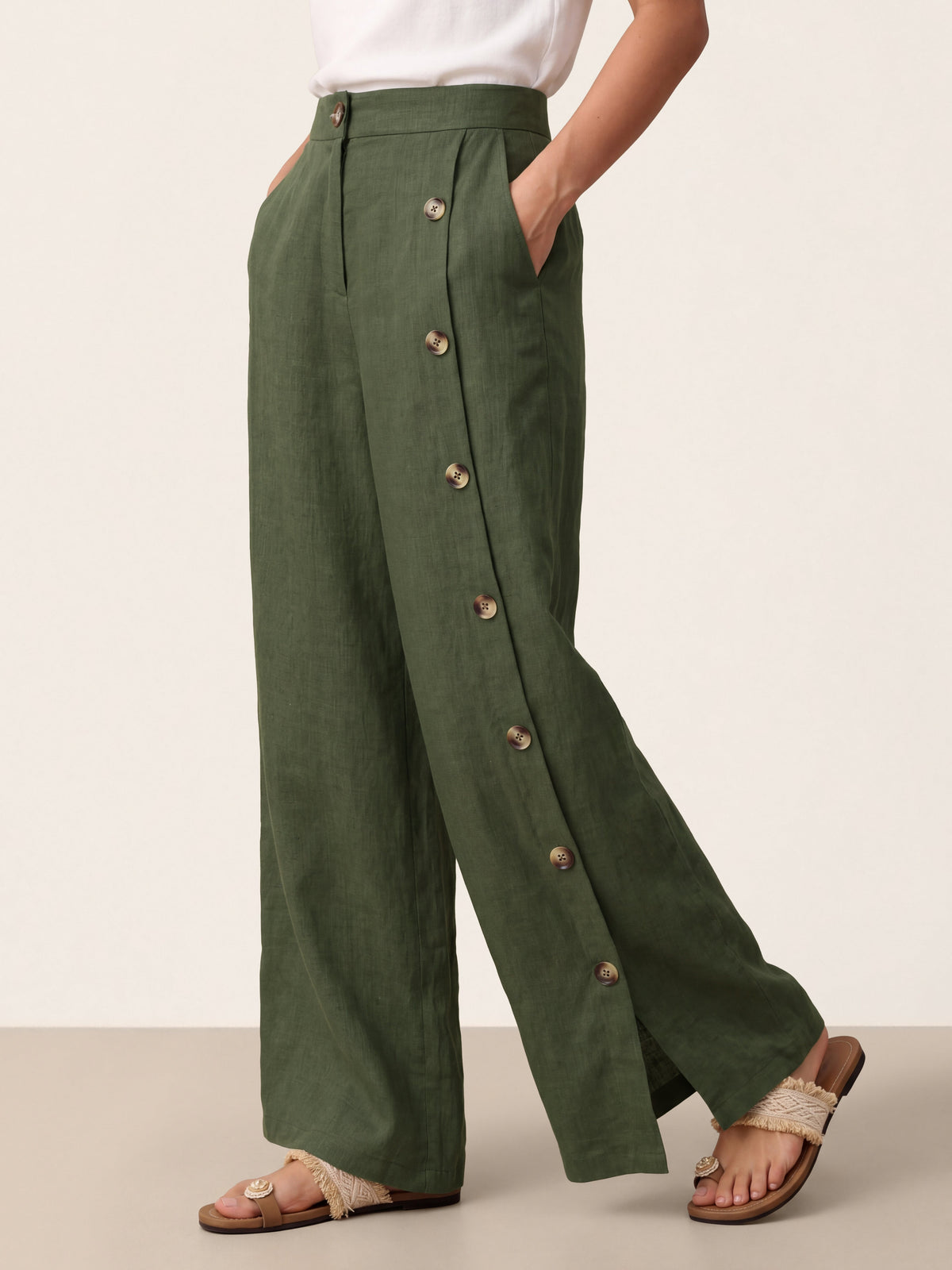 Pantalones 100% lino abotonados