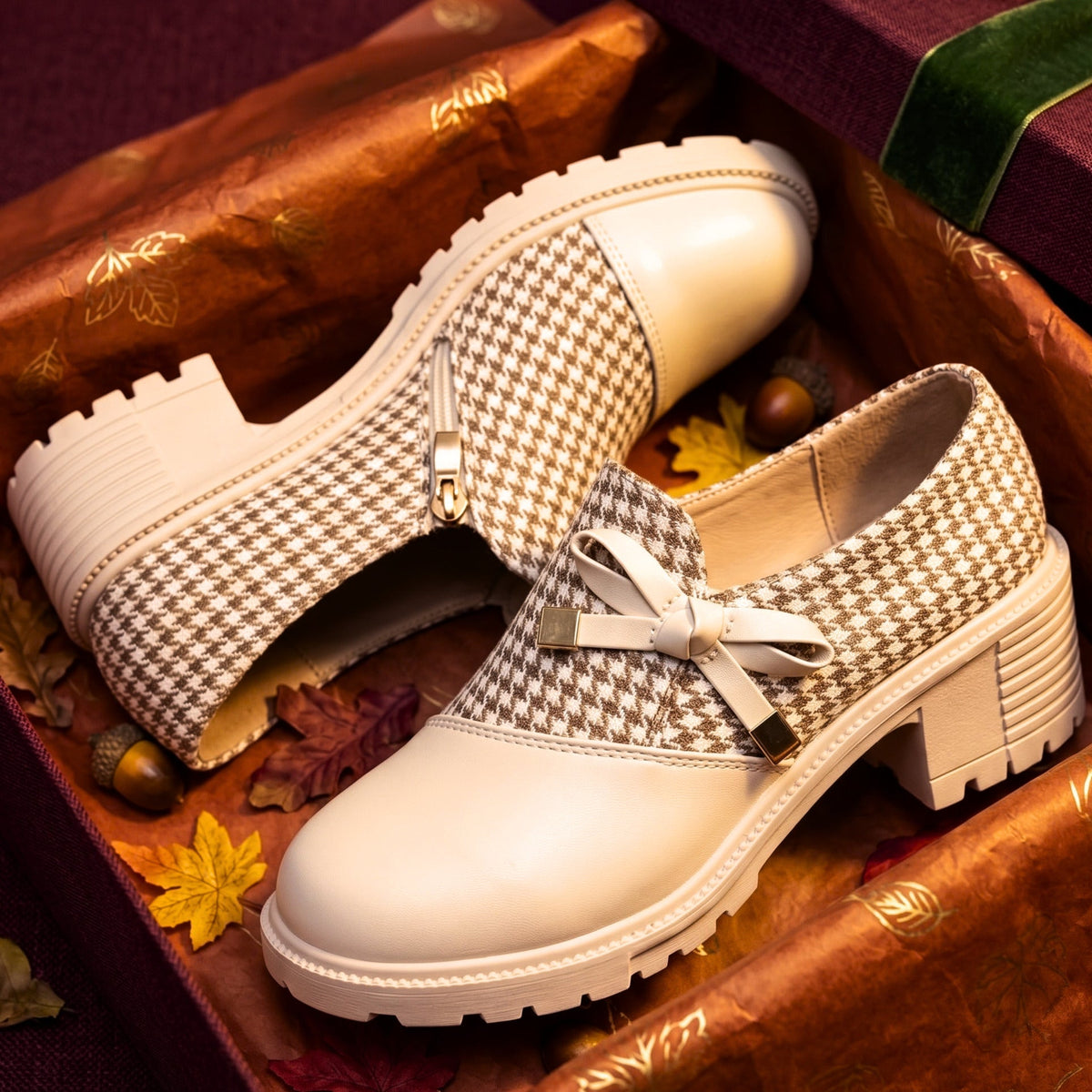 Mocasines de pata de gallo con lazo