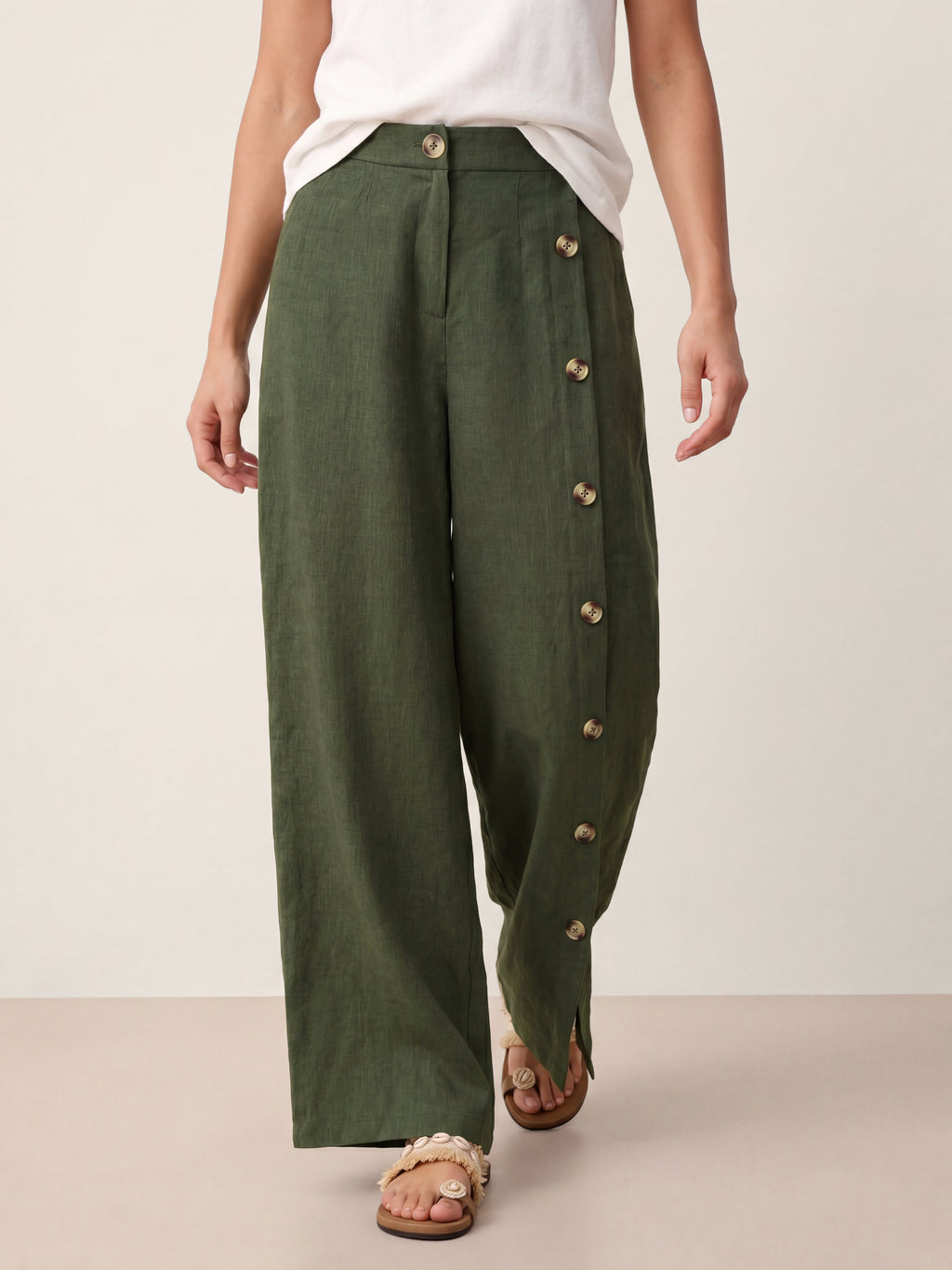 Pantalones 100% lino abotonados